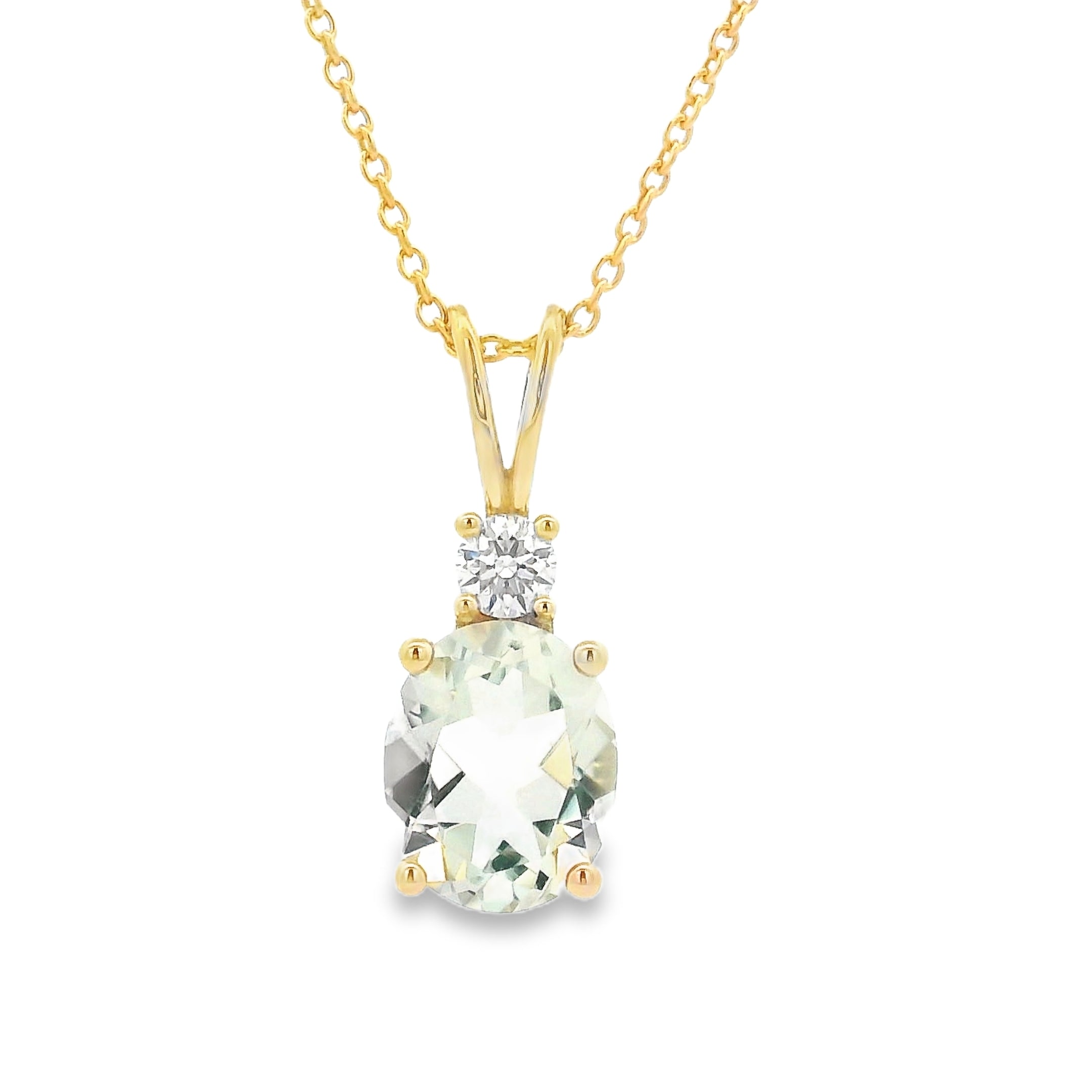 9ct Yellow Gold Mint Quartz & Diamond Pendant