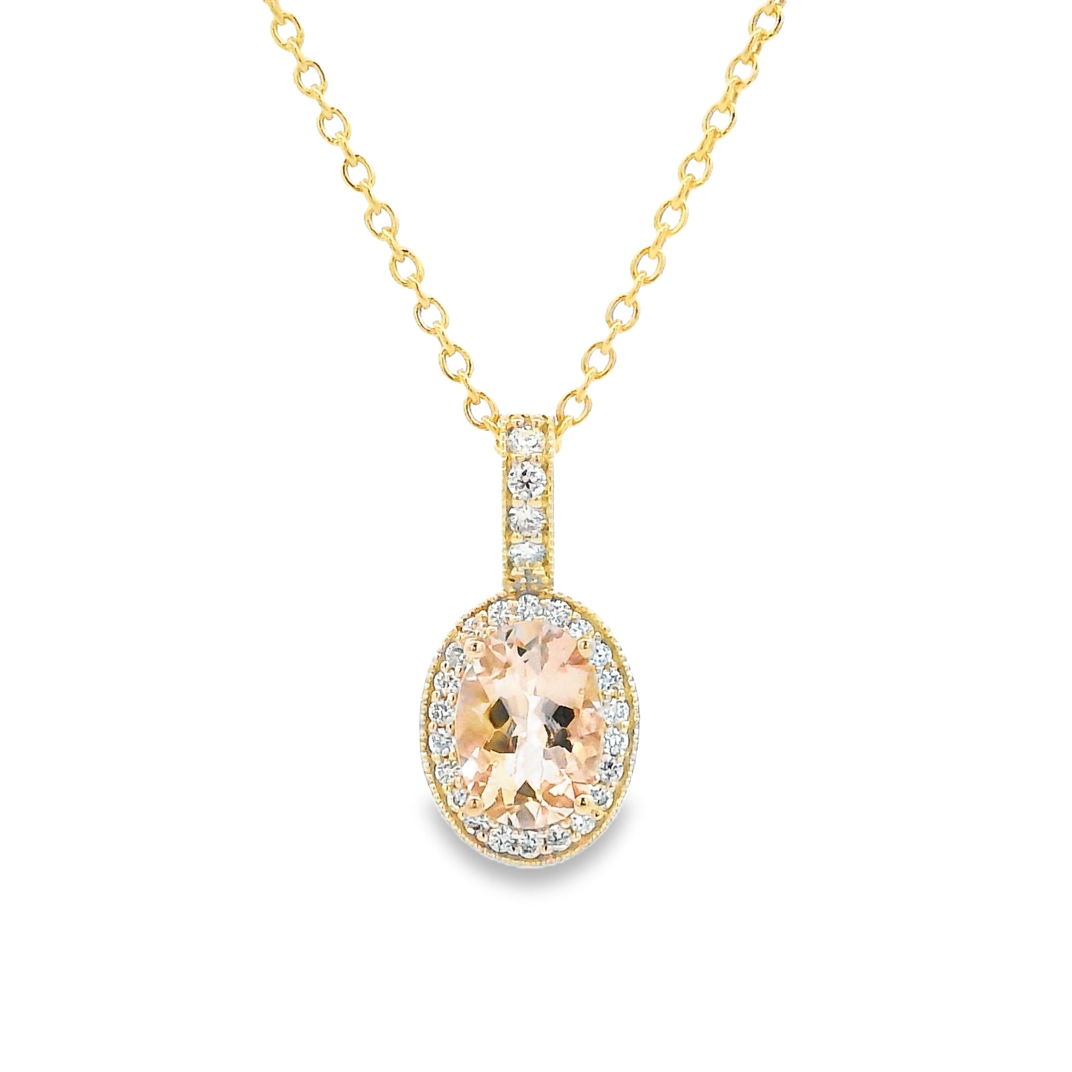 9ct Yellow Gold Morganite and Diamond Pendant