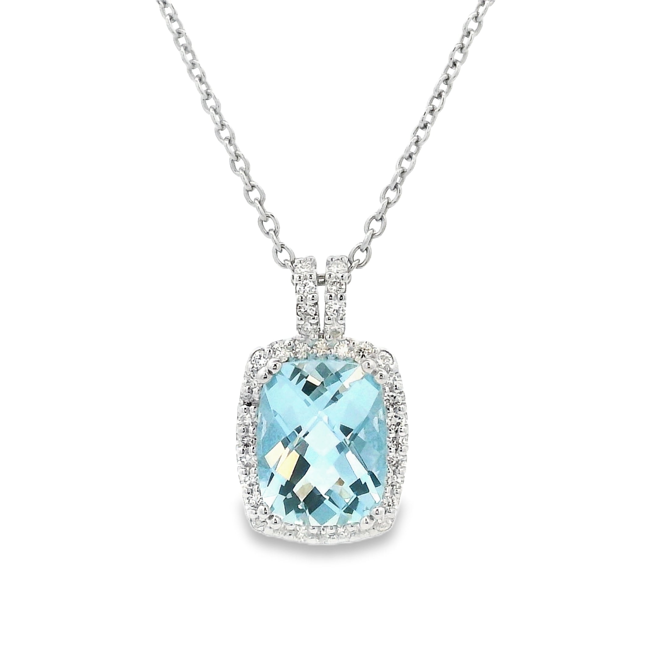 9ct White Gold Aquamarine and Diamond Pendant
