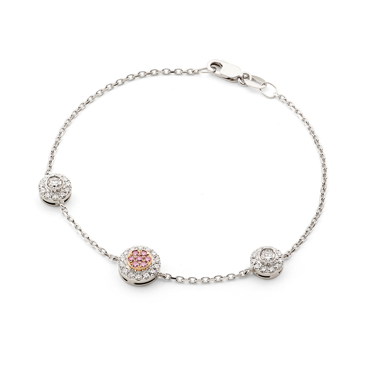 18ct White & Rose Gold White and Pink Argyle Diamond Bracelet