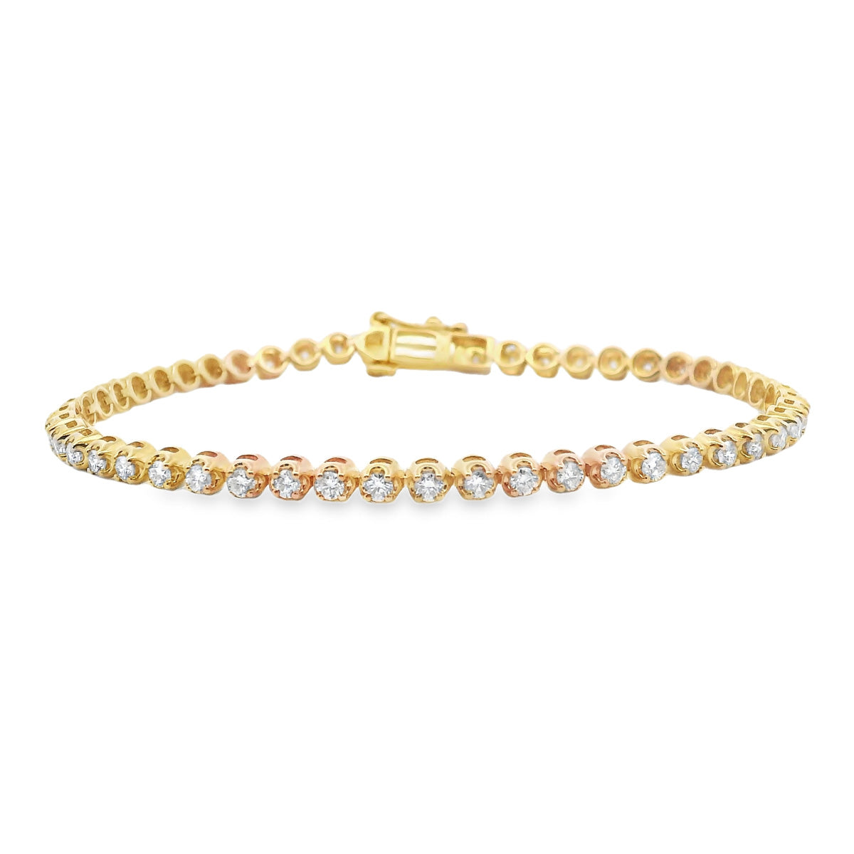 9ct Yellow Gold Claw Set 2.00ct Diamond Tennis Bracelet