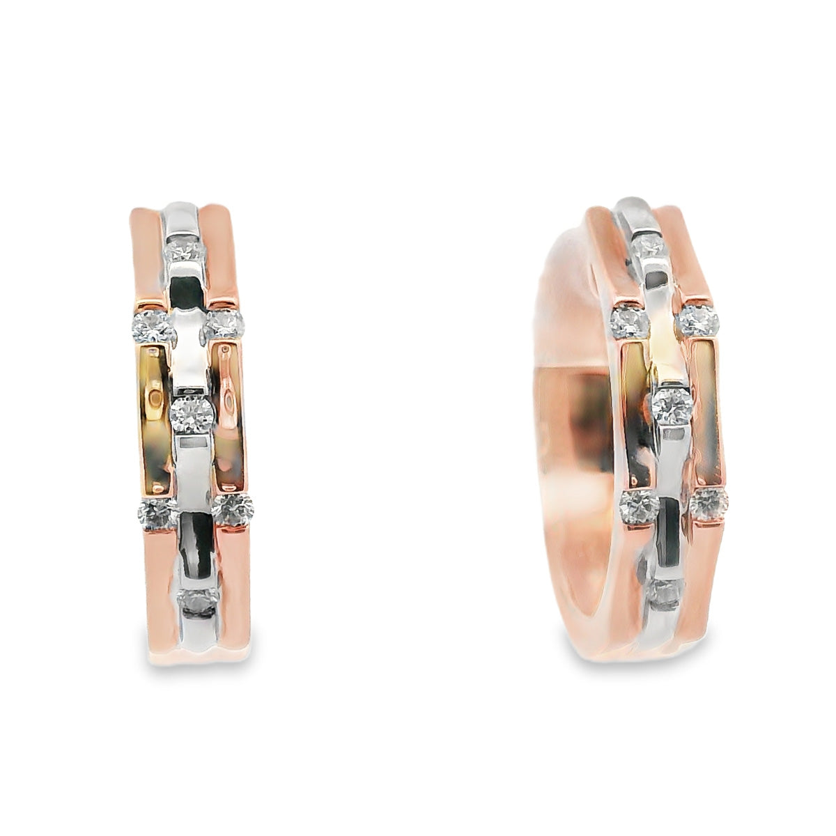 9ct Rose & White Gold Diamond Set Huggies