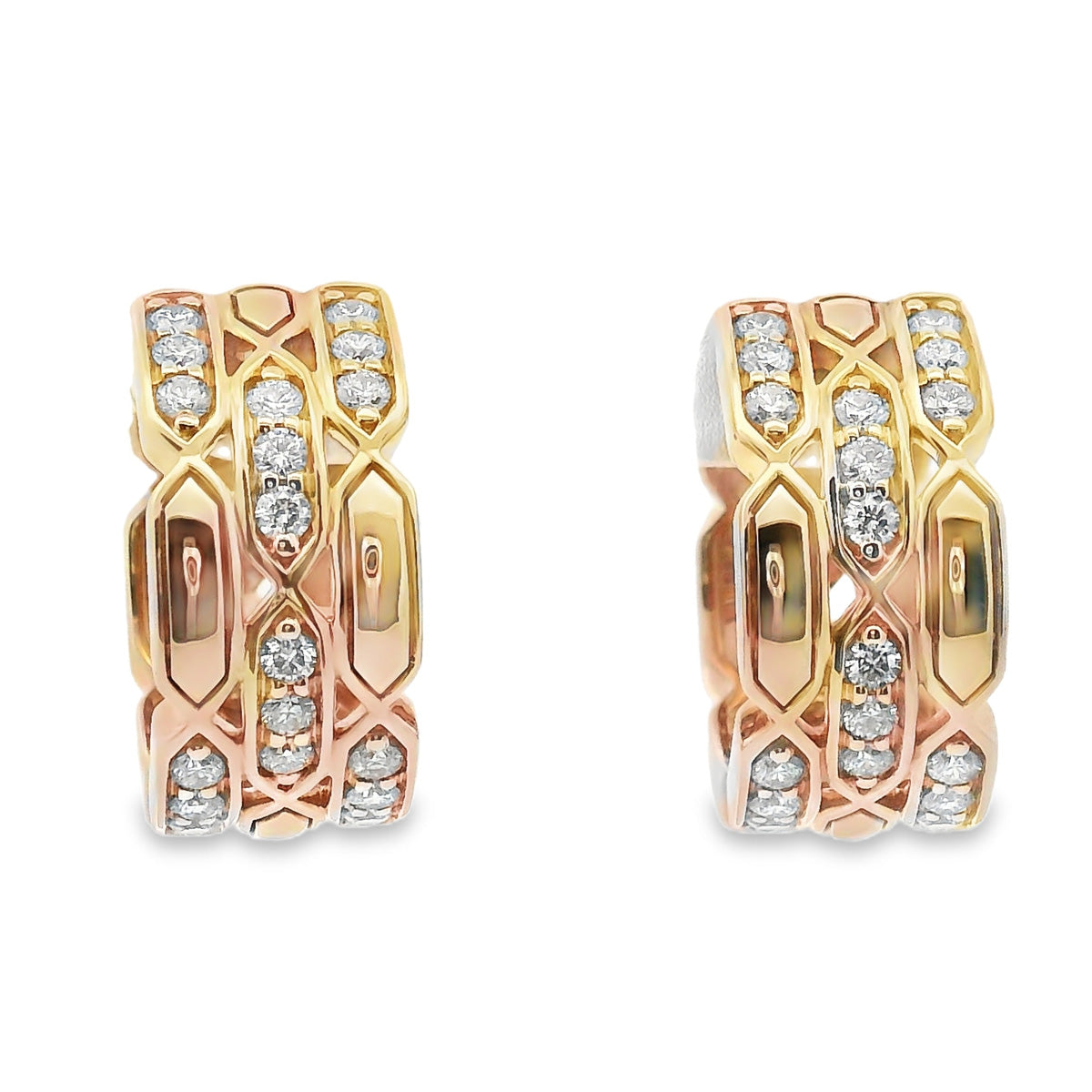 9ct Yellow Gold Brick Pattern Diamond Huggie