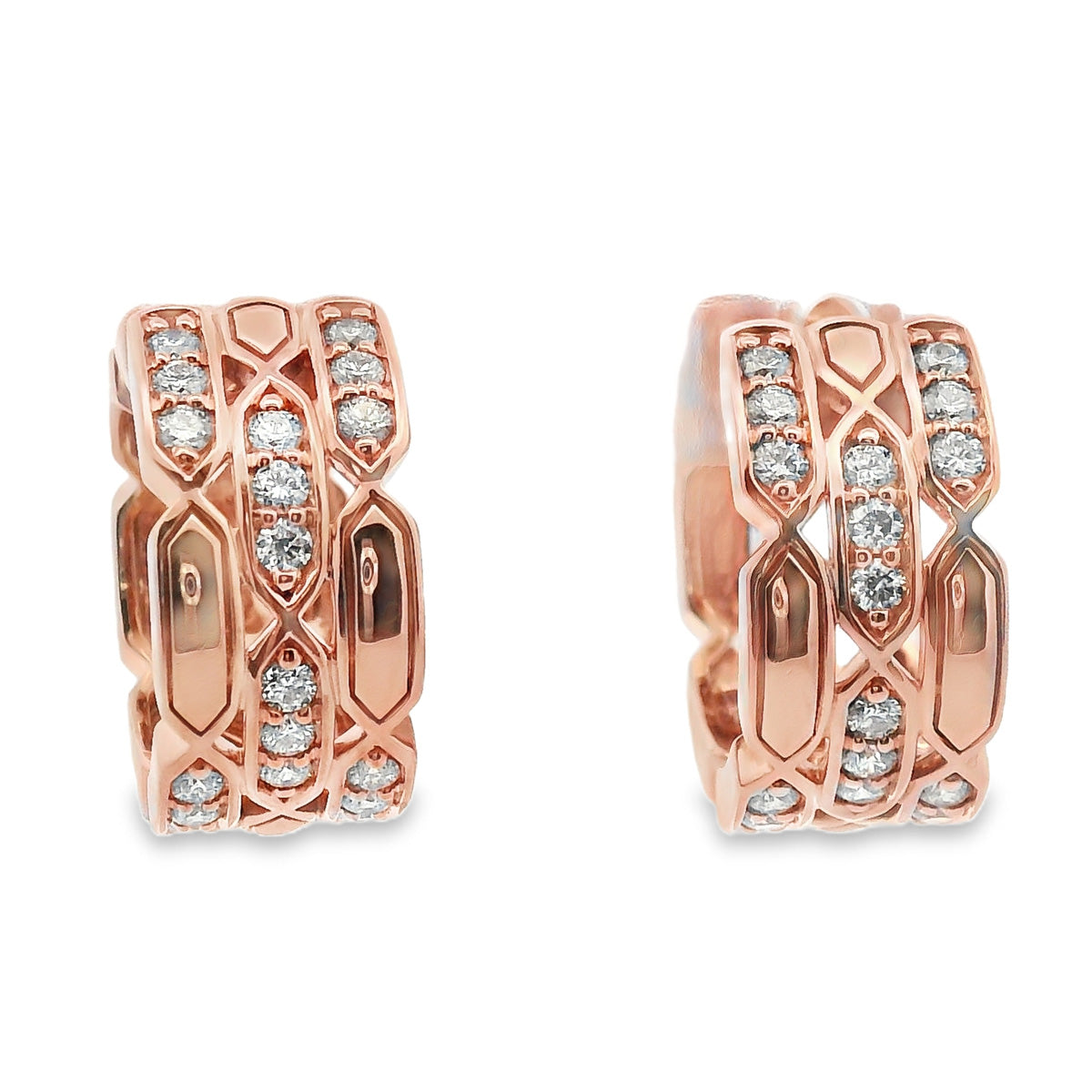 9ct Rose Gold Brick Pattern Diamond Huggie