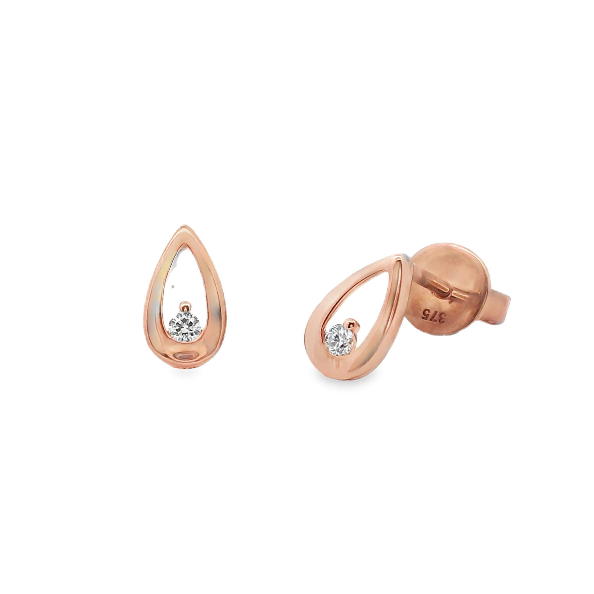 9ct Rose Gold Open Pear Shape Diamond Set Studs