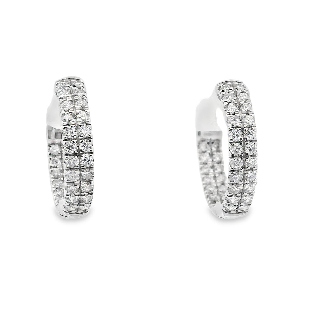 9ct White Gold Double Row Diamond Set Huggies