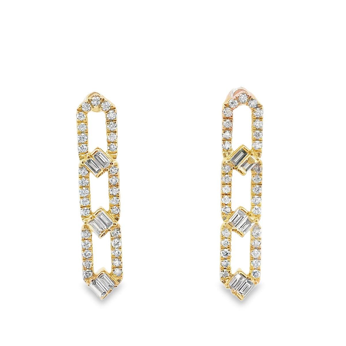 9ct Yellow Gold Open Link Drop Diamond Studs