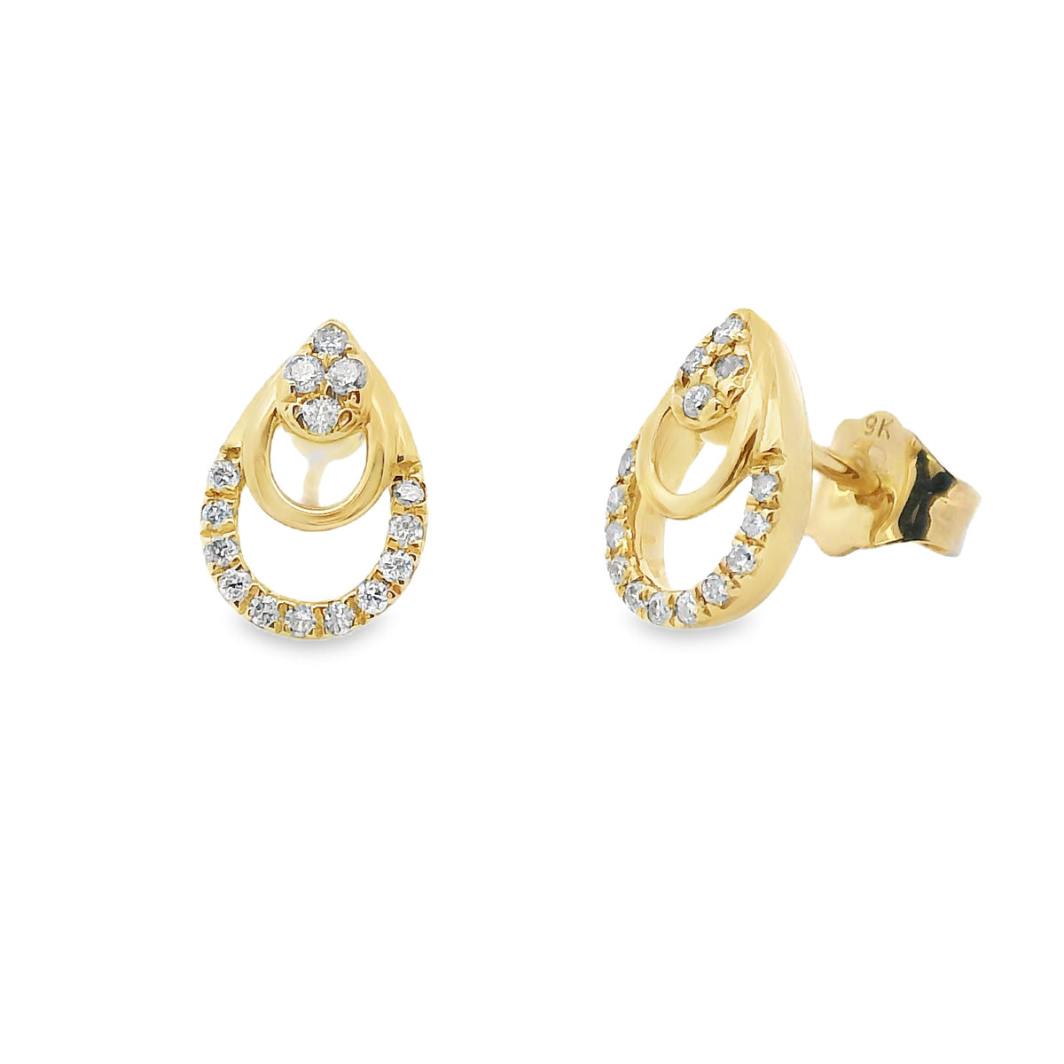 9ct Yellow Gold Open Pear Shape Diamond Set Studs