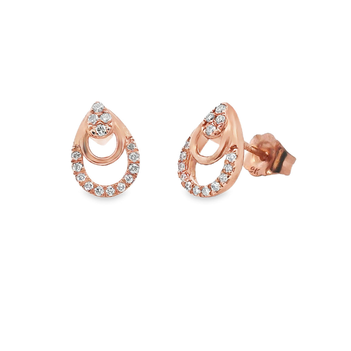 9ct Rose Gold Open Pear Shape Diamond Set Studs