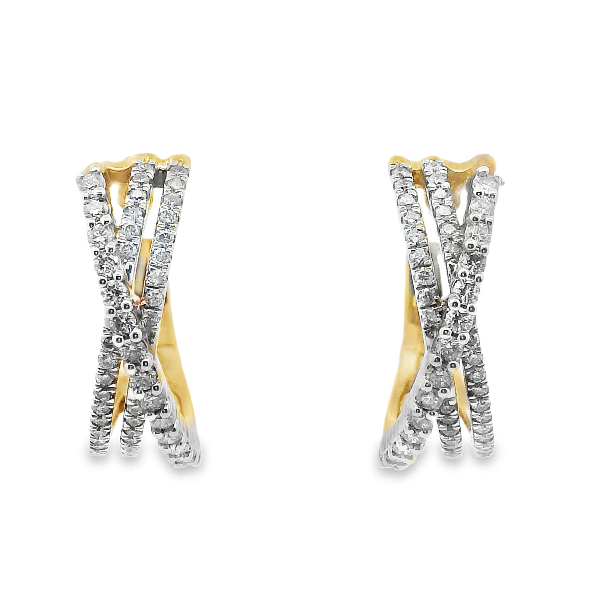 9ct Yellow Gold Cross Over Diamond Huggies