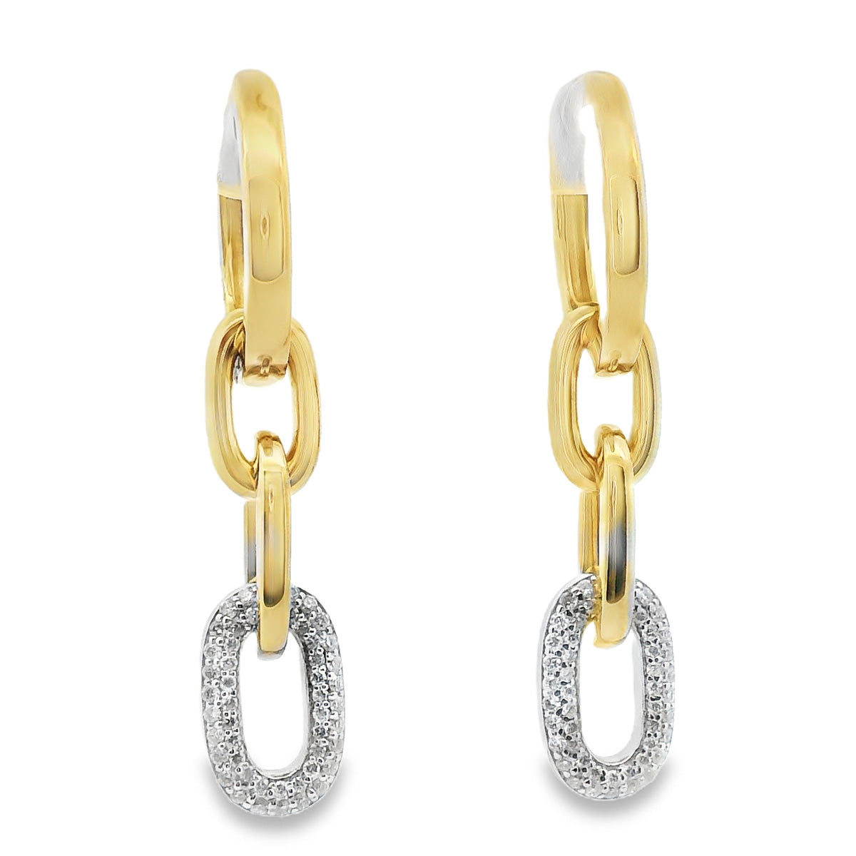 9ct Yellow & White Gold Diamond Set Paper Clip Drops