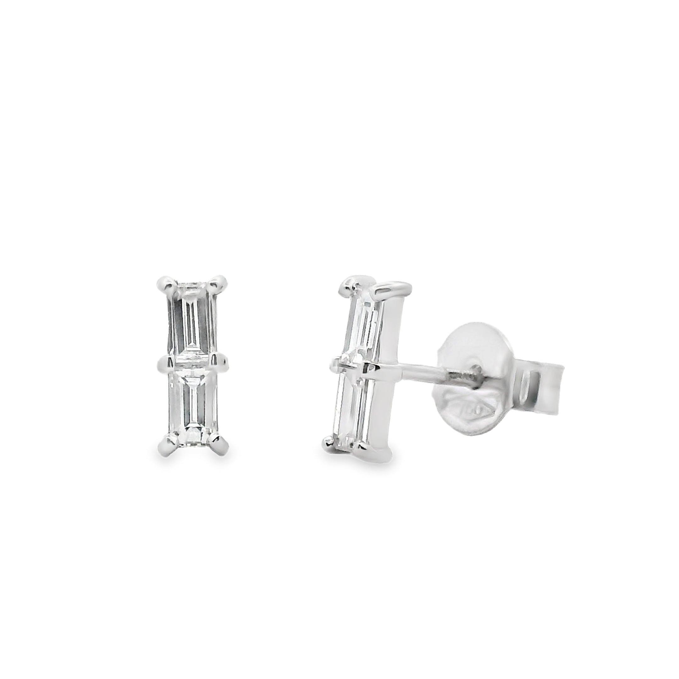 18ct White Gold Baguette Diamond Studs