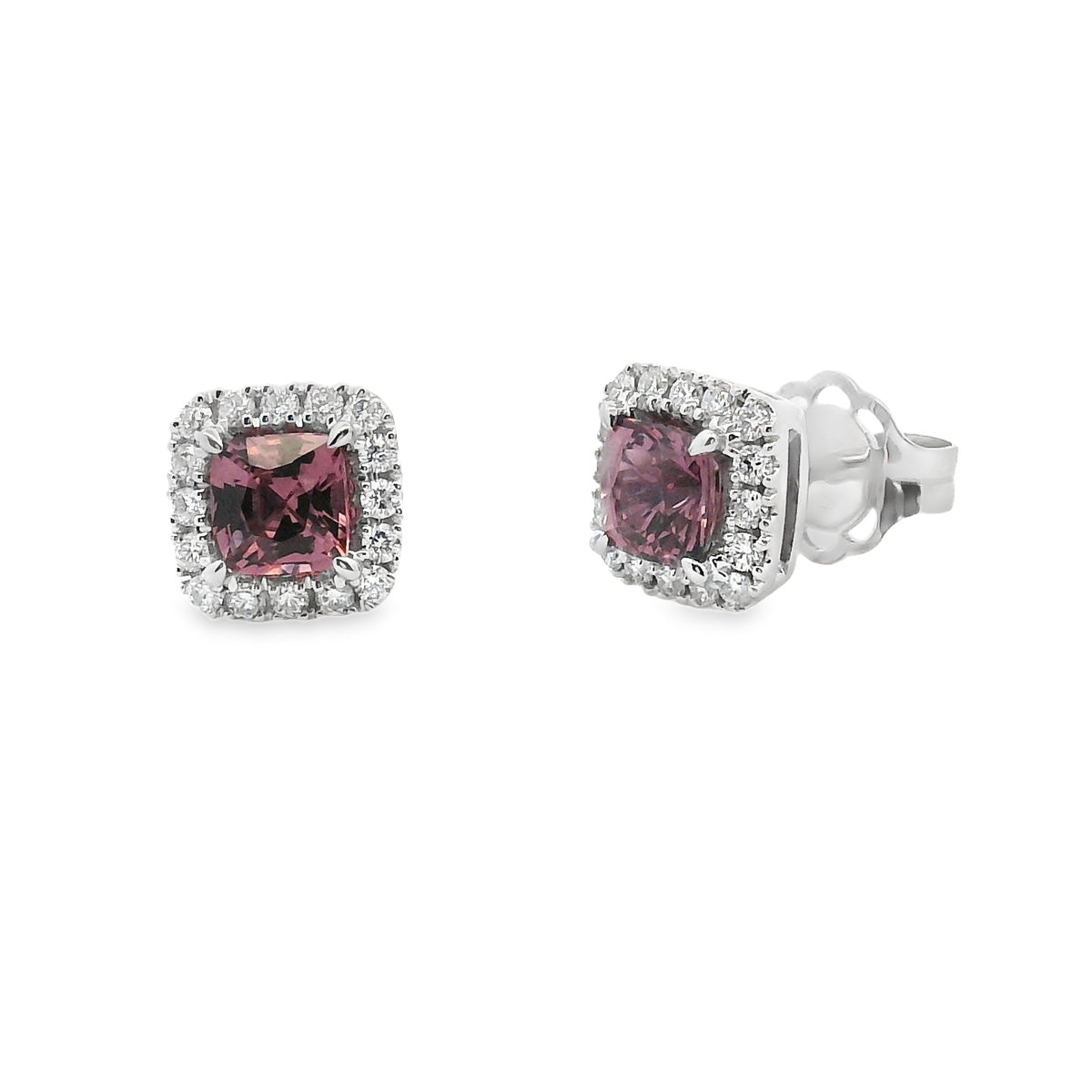 9ct White Gold Pink Sapphire and Diamond Studs