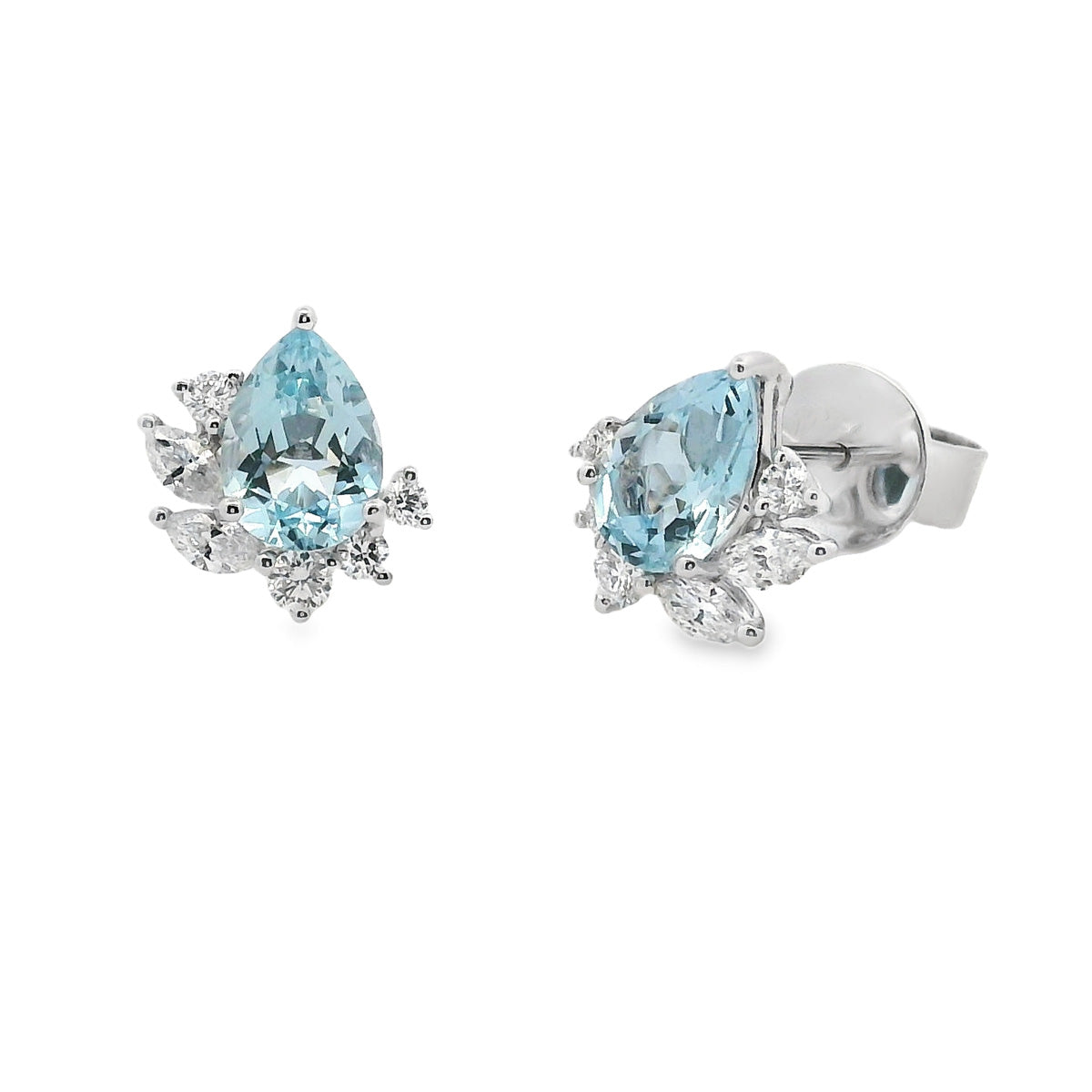 18ct White Gold Aquamarine and Diamond Spray Studs