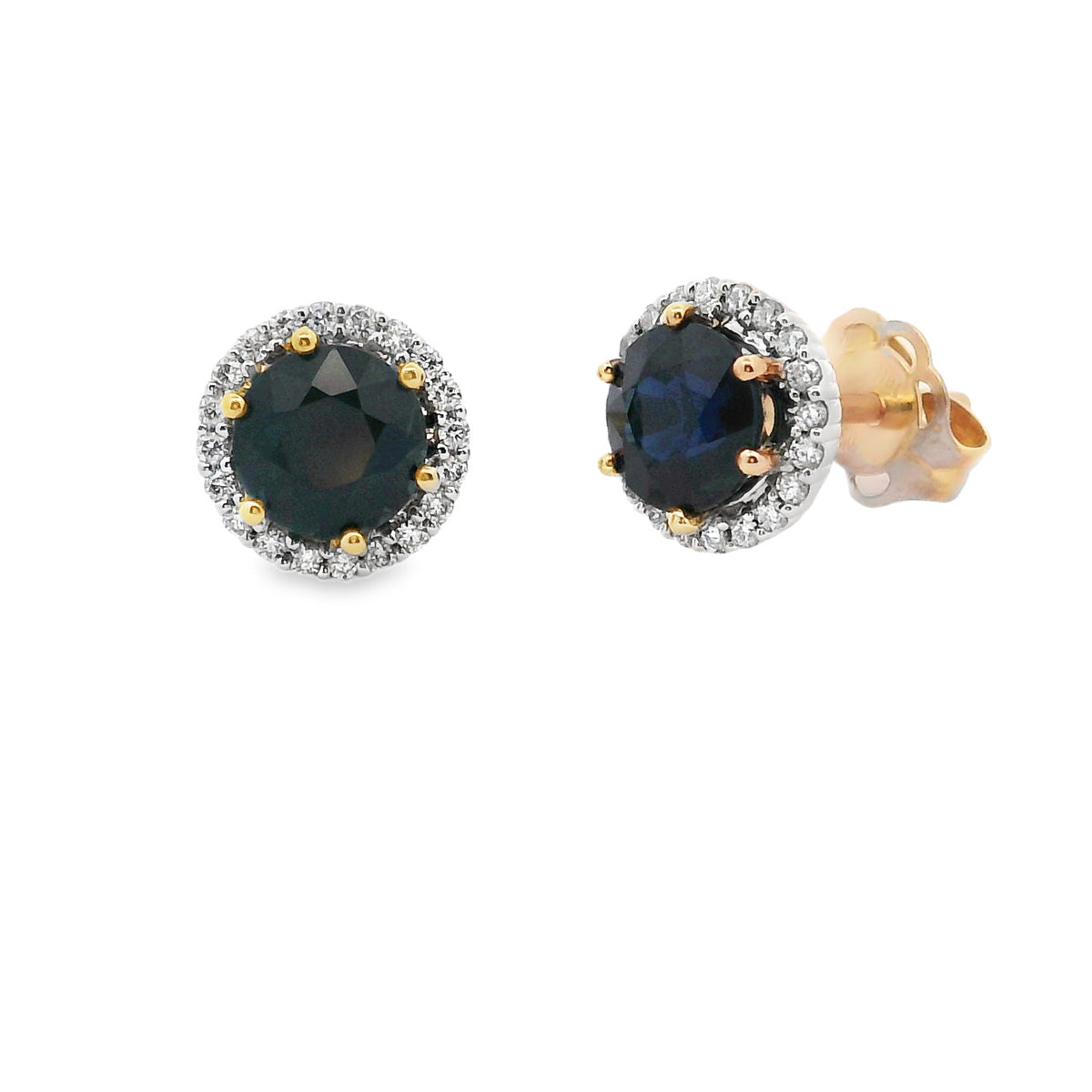 18ct Yellow & White Gold Sapphire and Diamond Studs