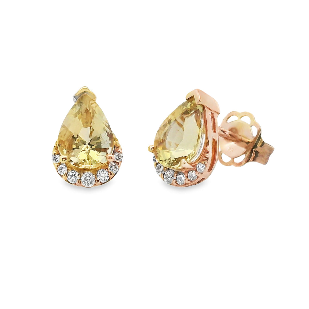 9ct Yellow Gold Yellow Sapphire and Diamond Studs