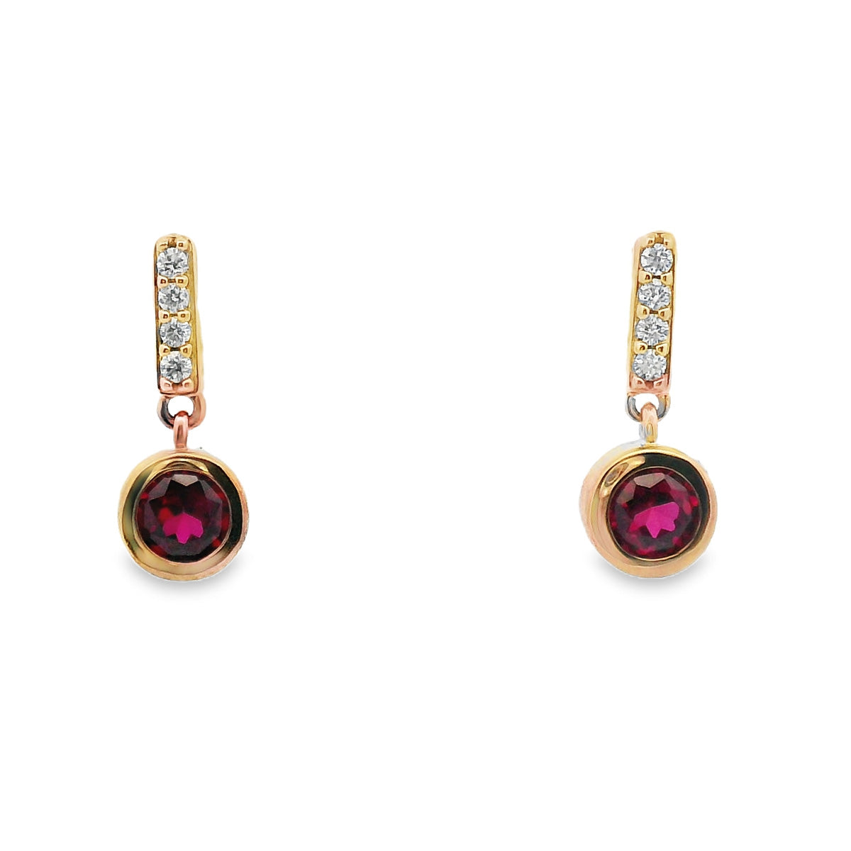 9ct Yellow Ruby and Diamond Drop Earrings