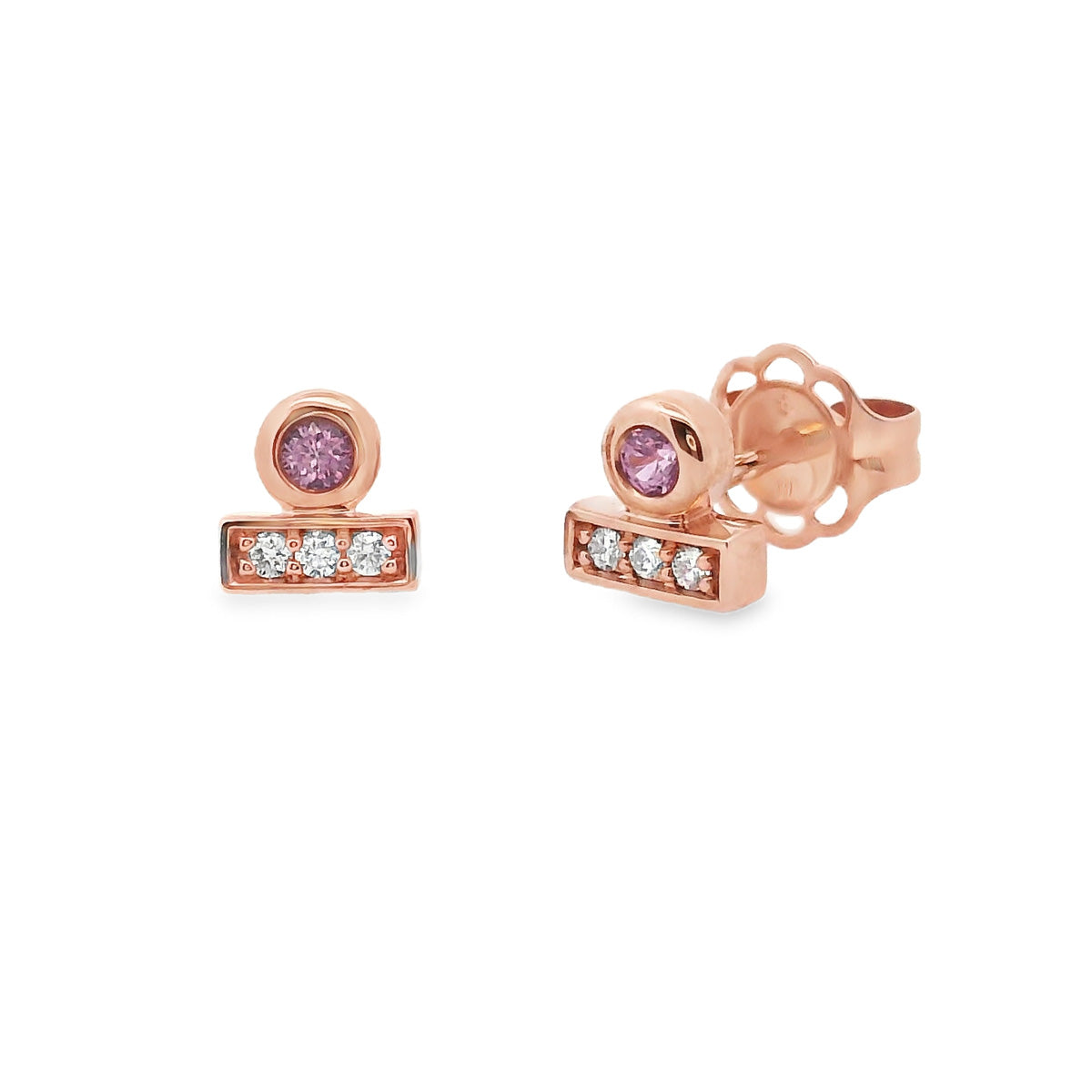9ct Rose Gold Pink Sapphire and Diamond Studs