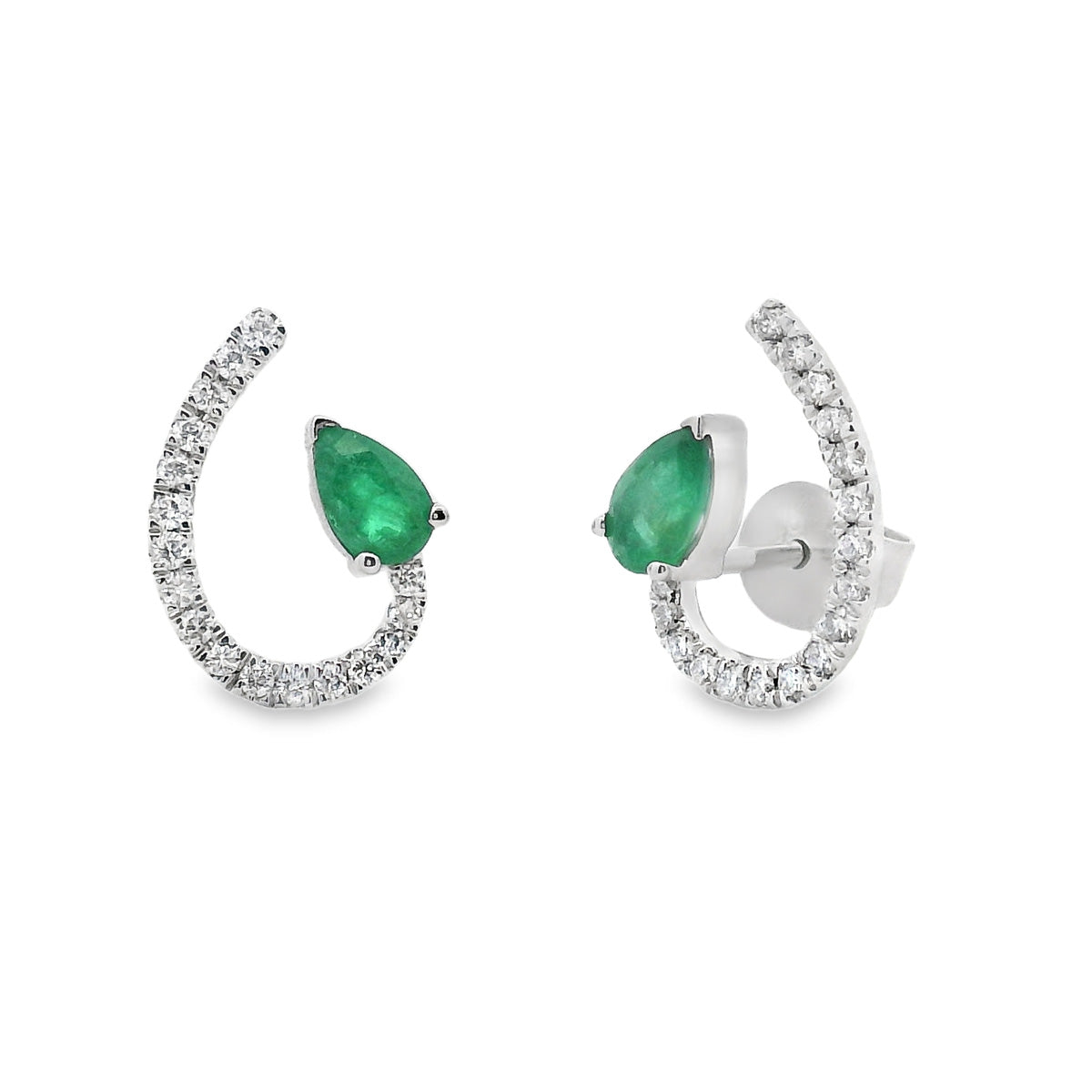 9ct White Gold Emerald and Diamond Studs