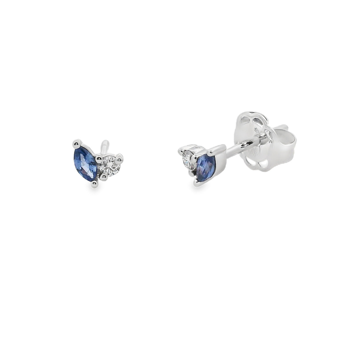 9ct White Gold Blue Sapphire and Diamond Studs