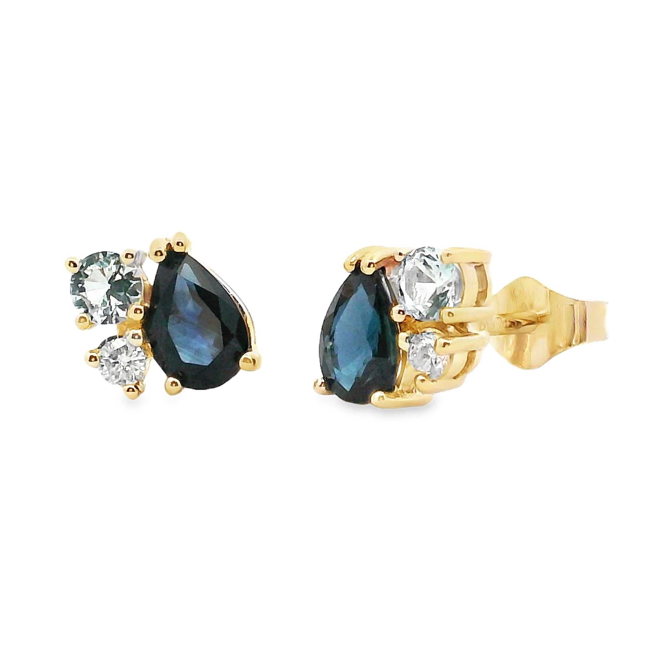 9ct Yellow Gold Diamond and Gemstone Cluster Studs