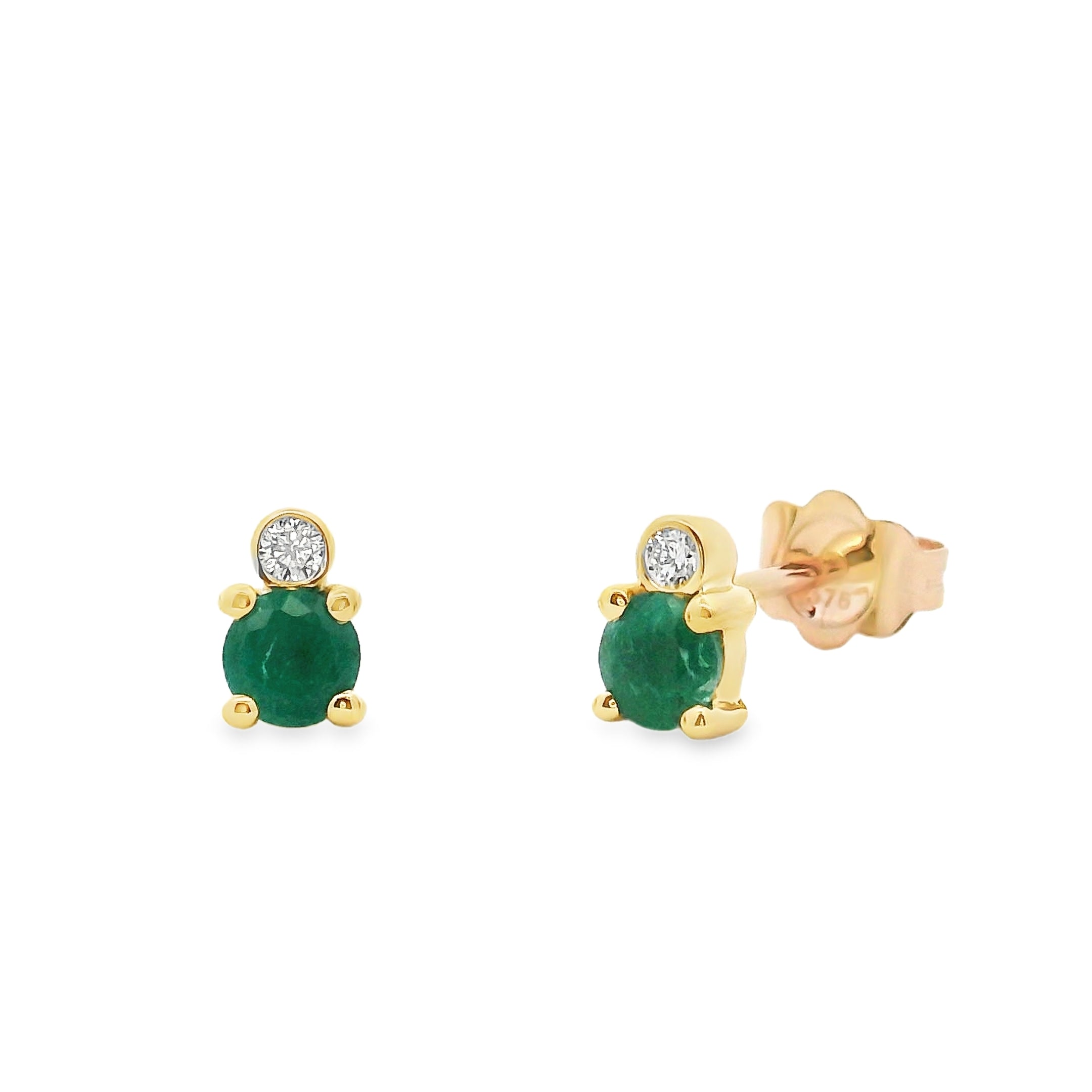 9ct Yellow Gold Emerald and Diamond Studs