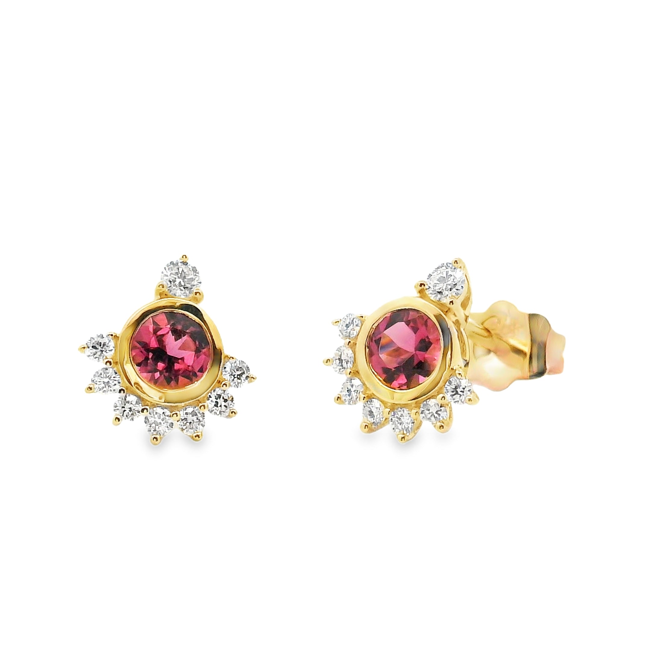 9ct Yellow Gold Tourmaline and Diamond Studs