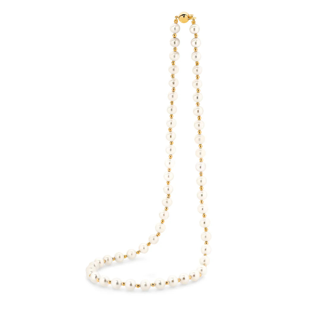 Freshwater Pearl and Gold Bead Strand Necklace