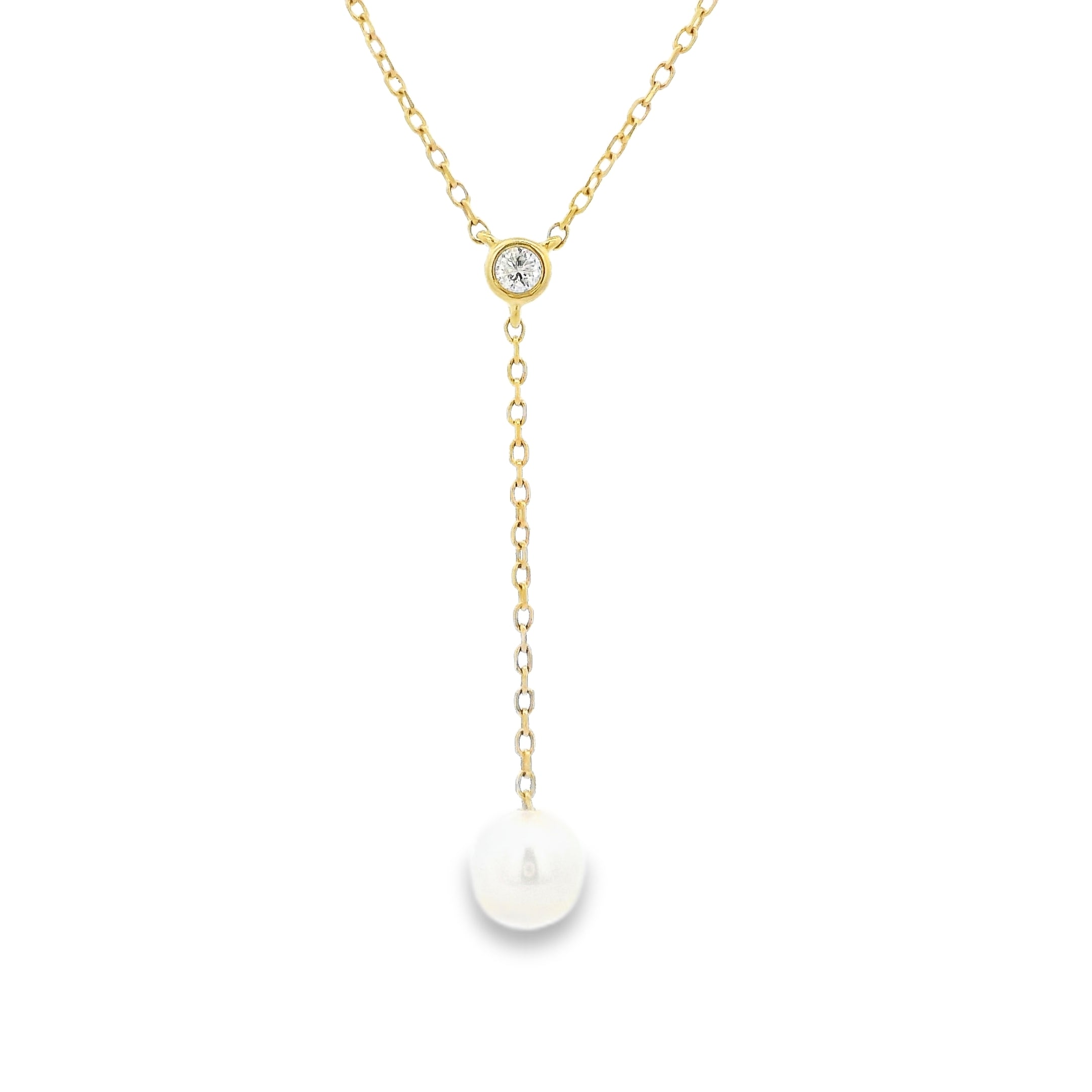 9ct Yellow Gold Akoya Pearl and Diamond Necklace