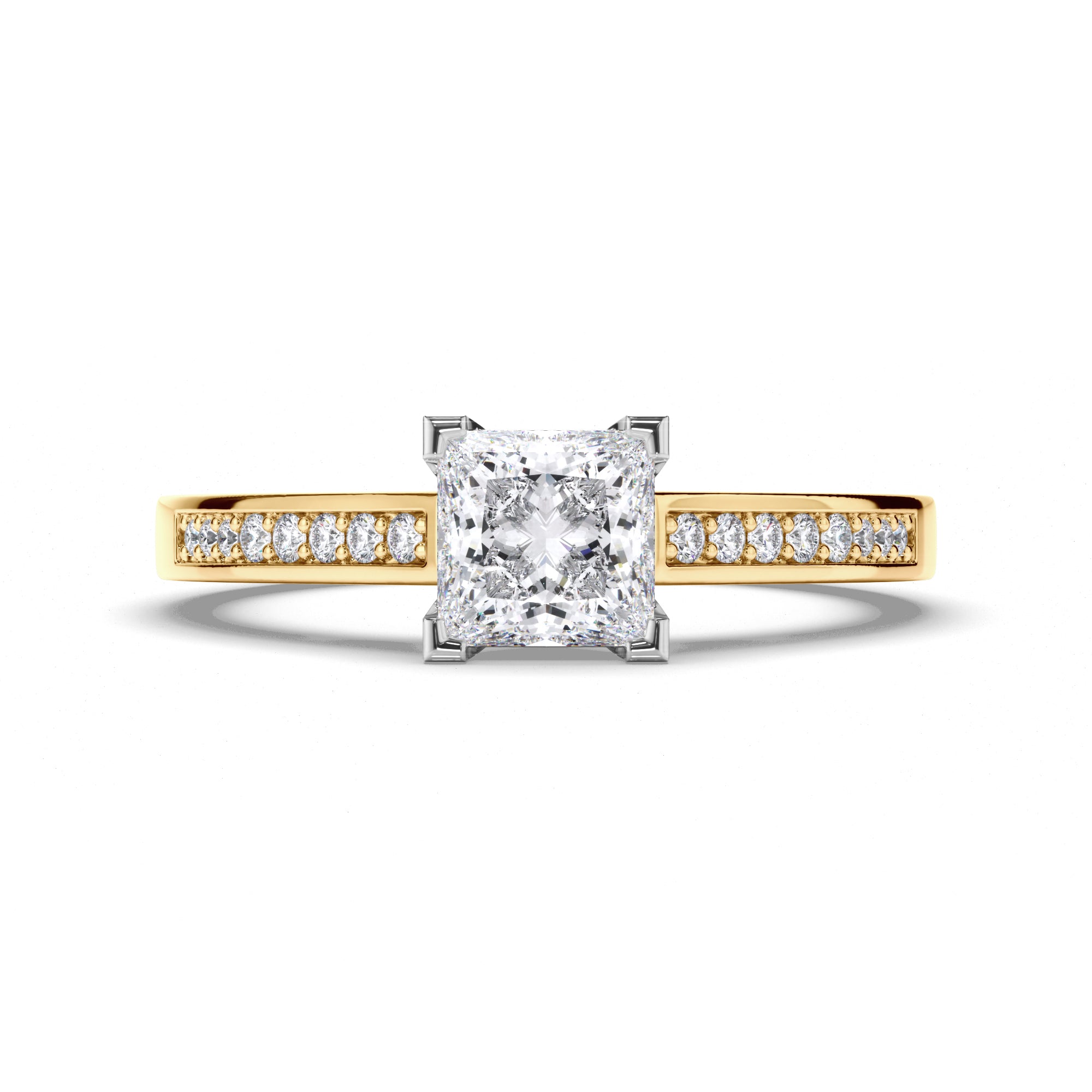 Princess Cut Diamond Engagement Ring with Milgrain Details and Bead Set Band