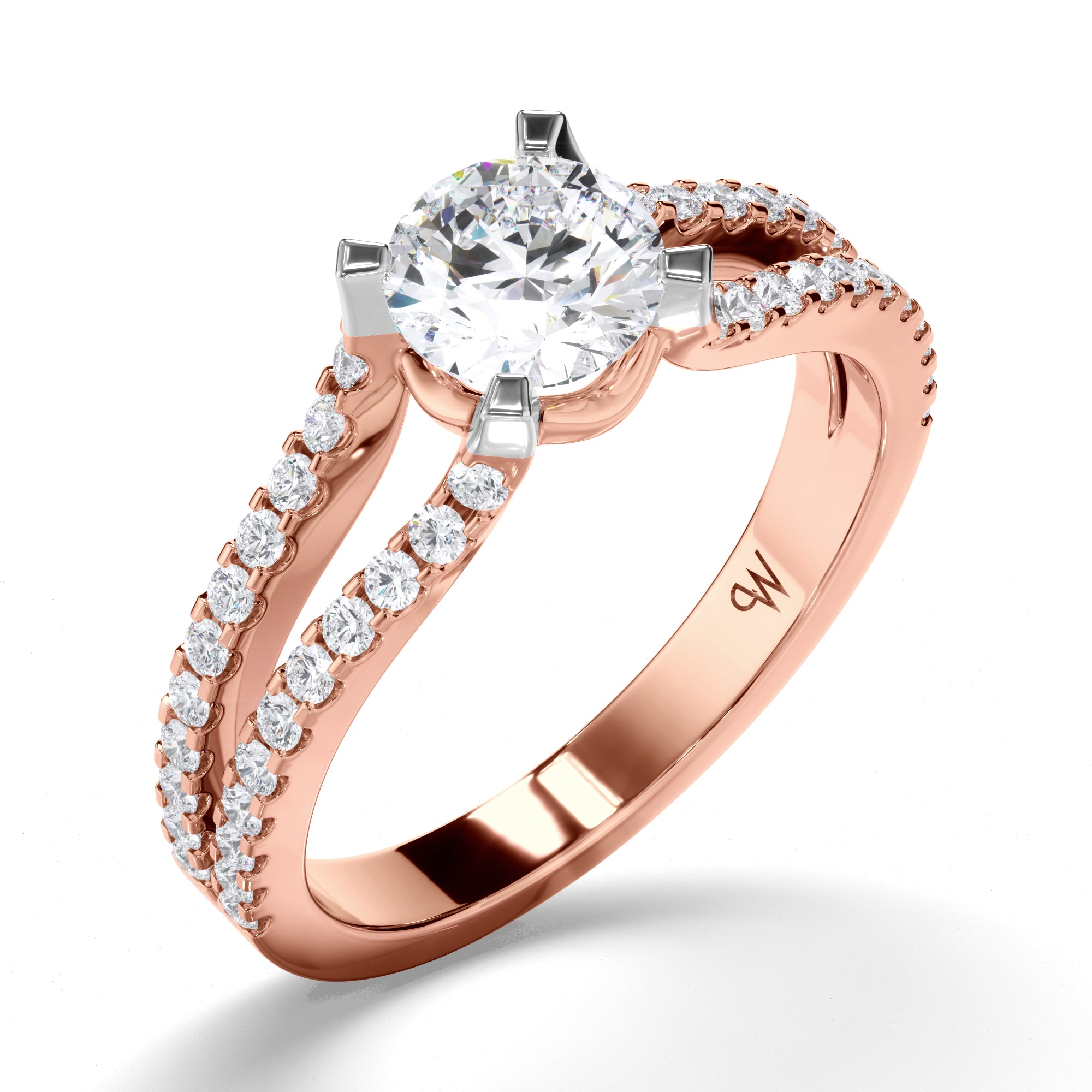 Round Diamond Engagement Ring with Split Diamond Band