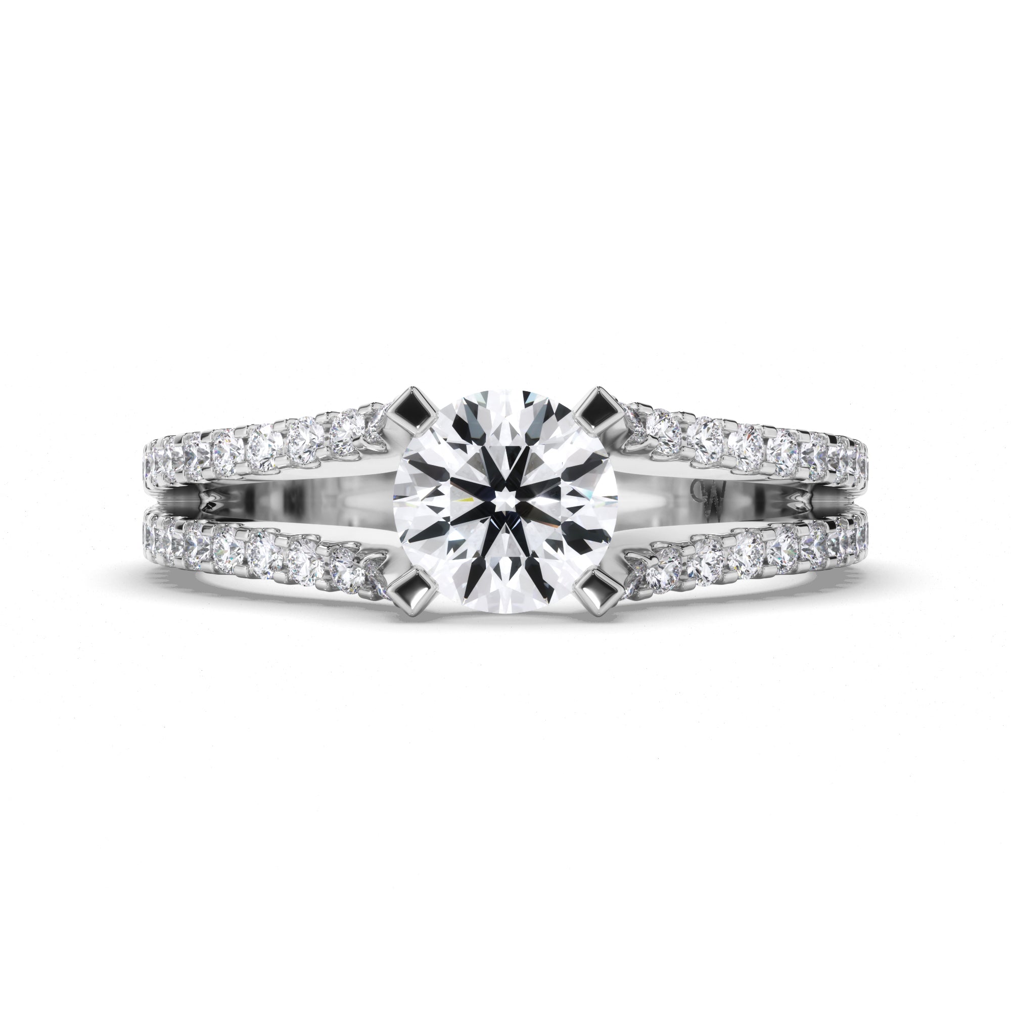 Round Diamond Engagement Ring with Split Diamond Band