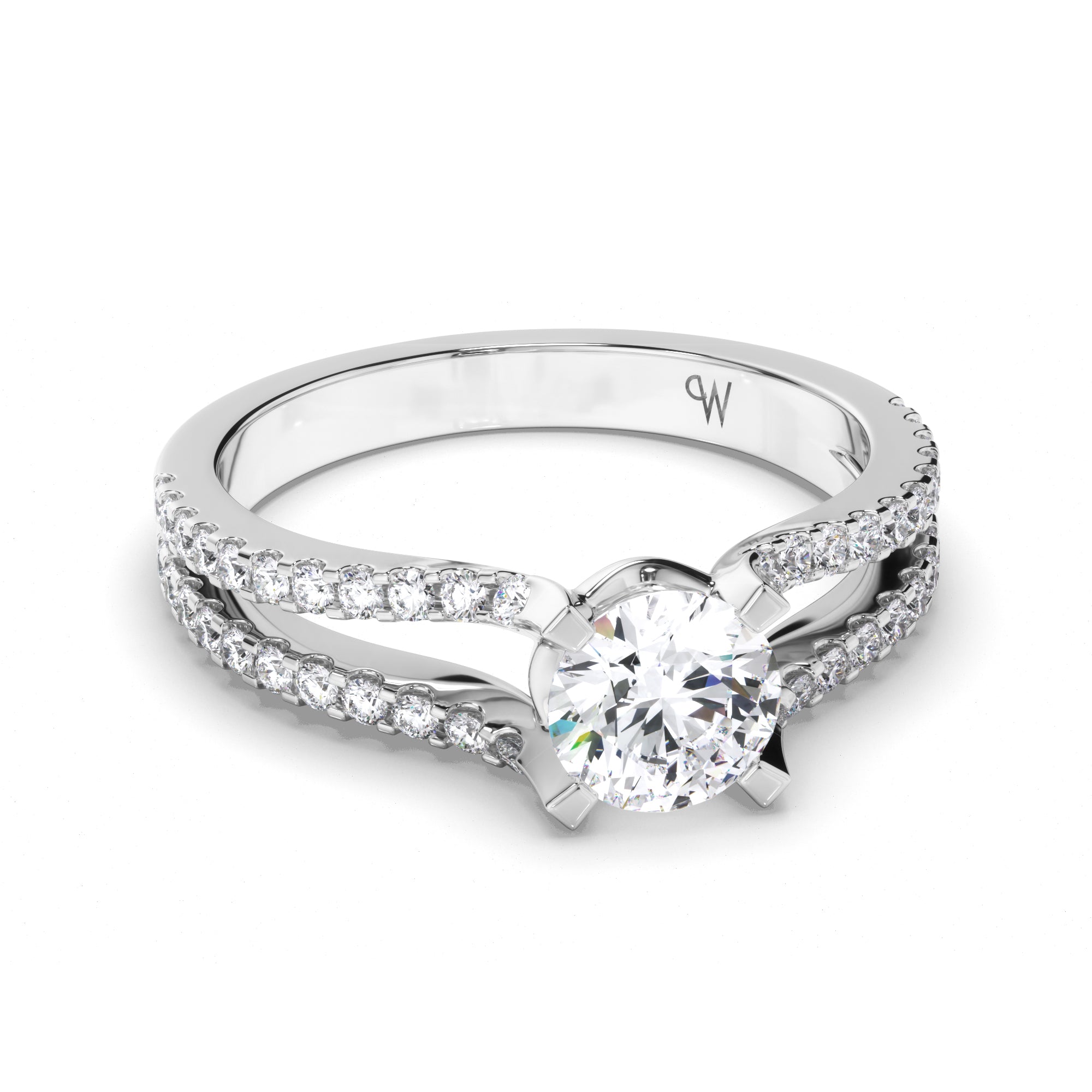 Round Diamond Engagement Ring with Split Diamond Band