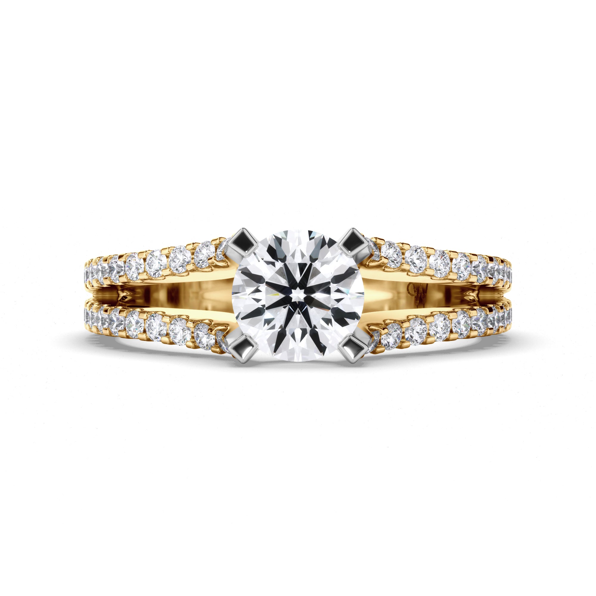 Round Diamond Engagement Ring with Split Diamond Band