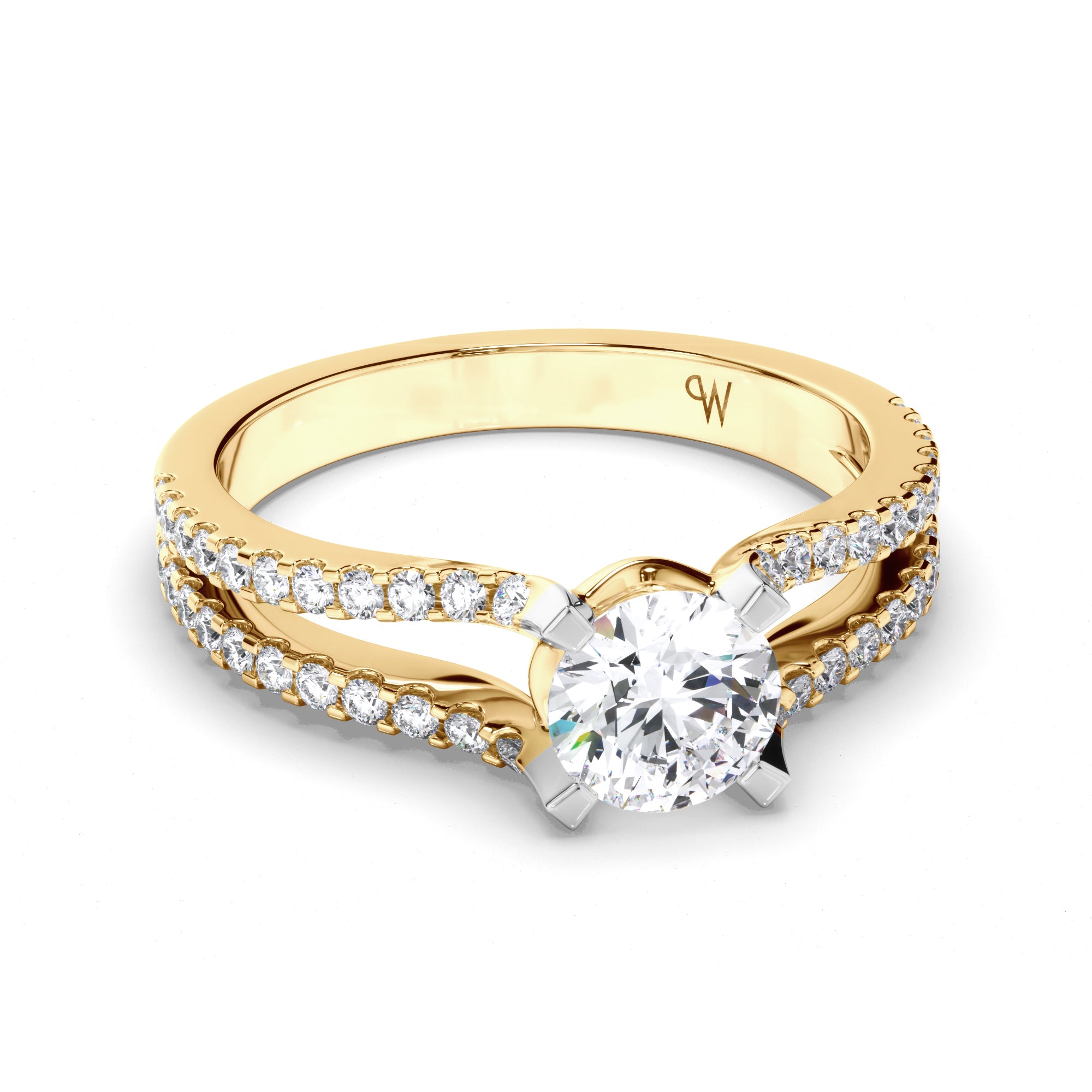 Round Diamond Engagement Ring with Split Diamond Band