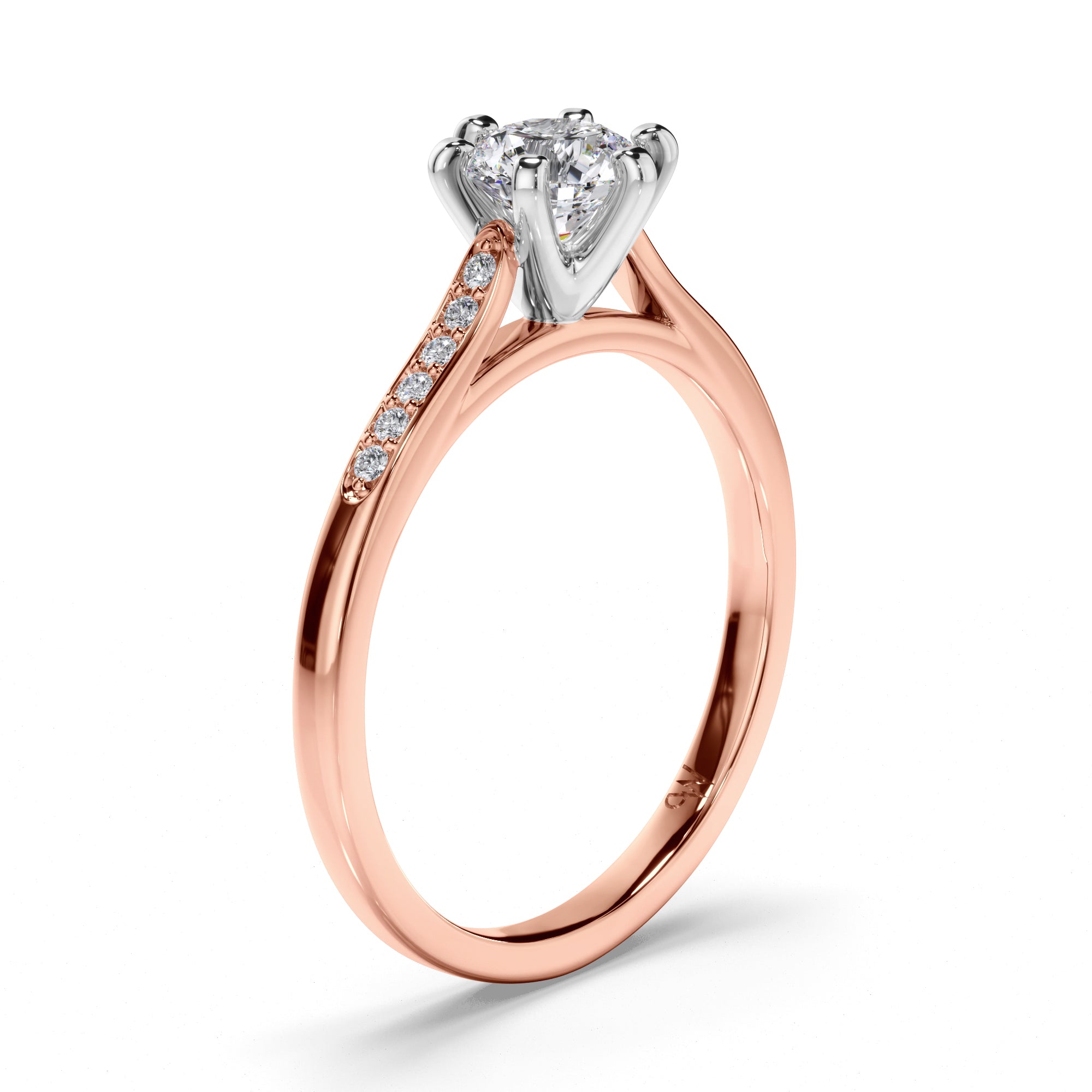 Round Diamond Engagement Ring with Bead Set Band