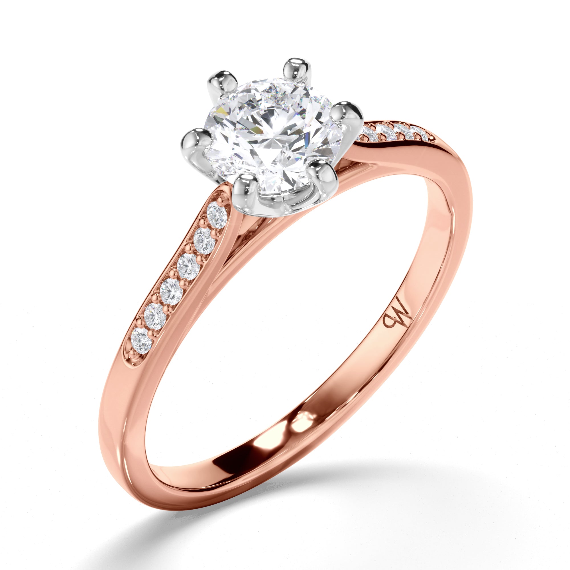 Round Diamond Engagement Ring with Bead Set Band