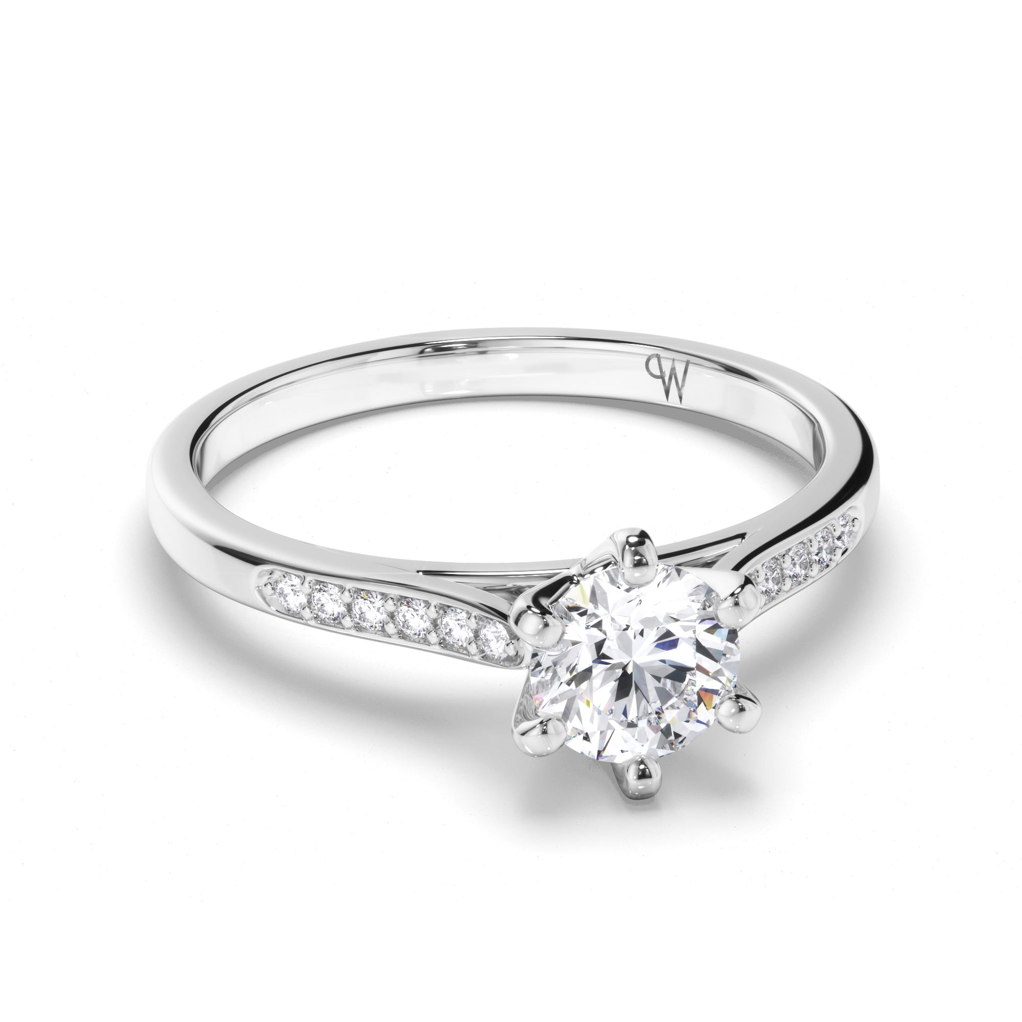 Round Diamond Engagement Ring with Bead Set Band