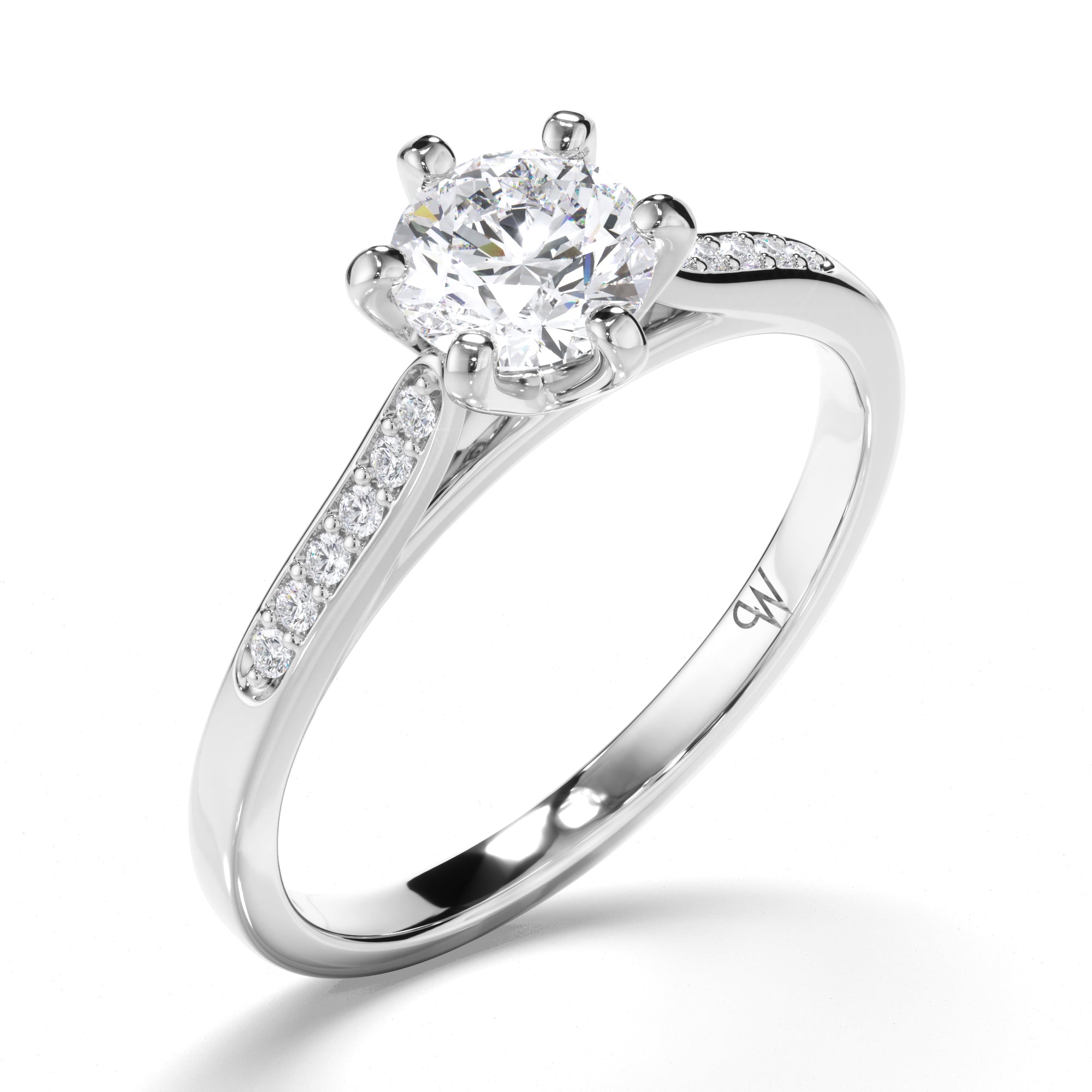 Round Diamond Engagement Ring with Bead Set Band