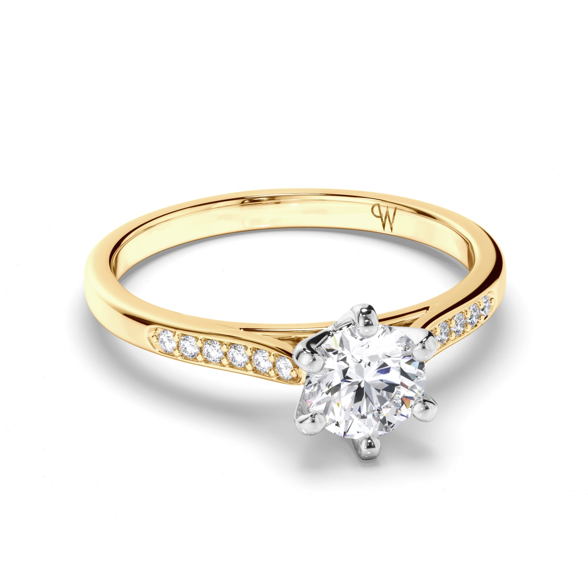 Round Diamond Engagement Ring with Bead Set Band