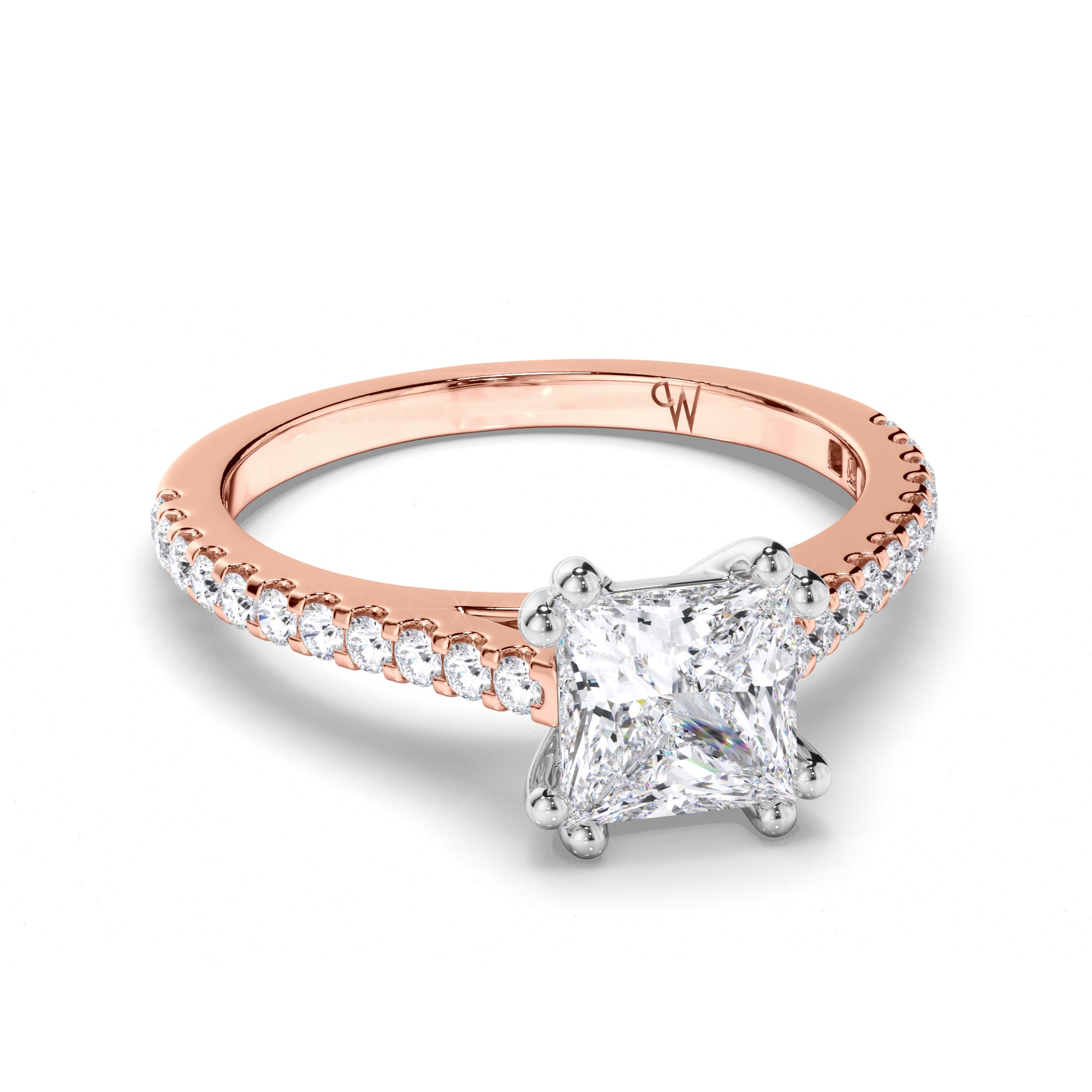 Princess Cut Diamond Engagement Ring with Cut Claw Band