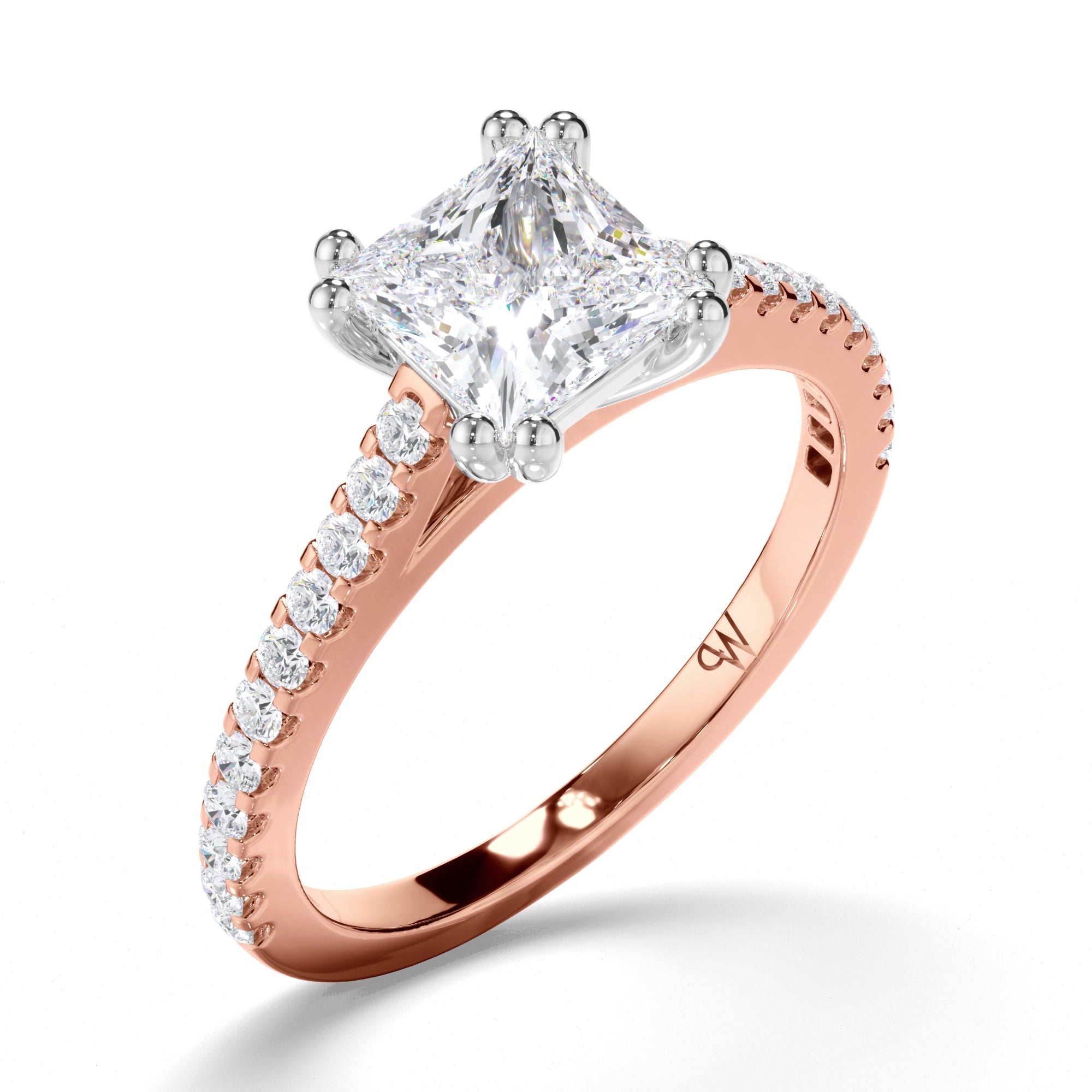 Princess Cut Diamond Engagement Ring with Cut Claw Band
