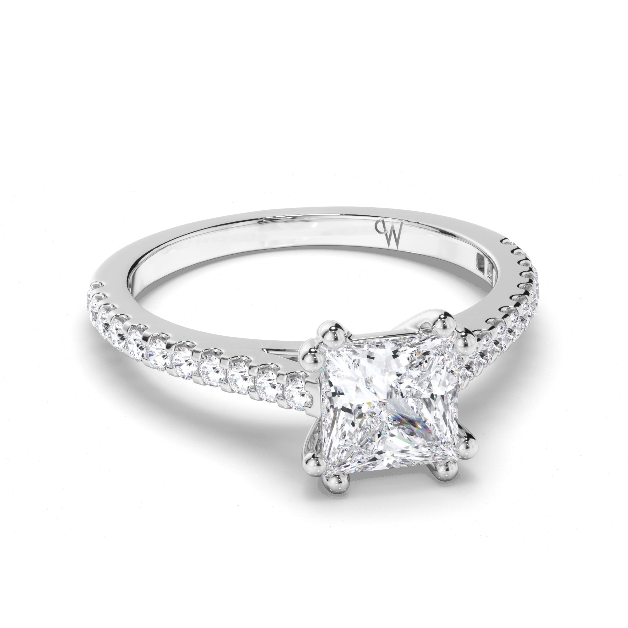 Princess Cut Diamond Engagement Ring with Cut Claw Band