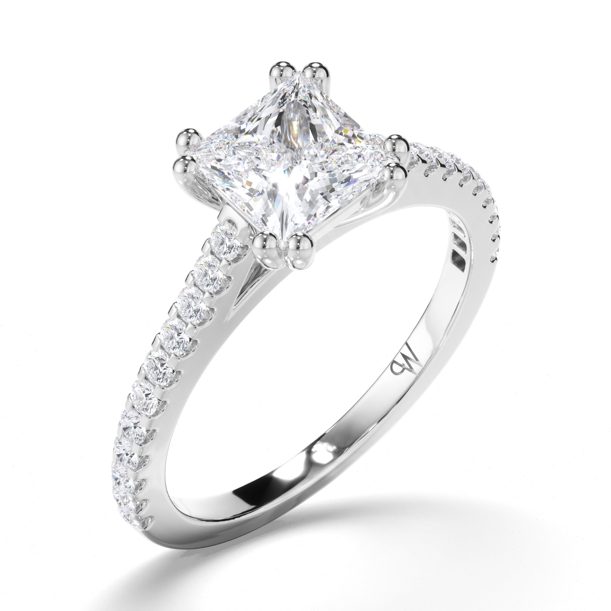 Princess Cut Diamond Engagement Ring with Cut Claw Band
