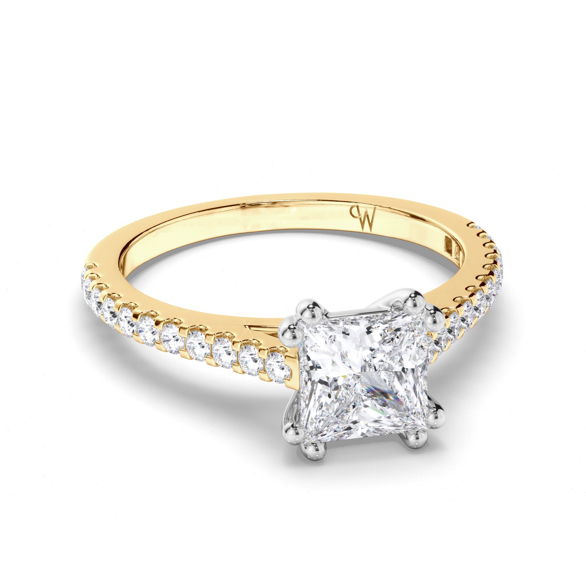 Princess Cut Diamond Engagement Ring with Cut Claw Band