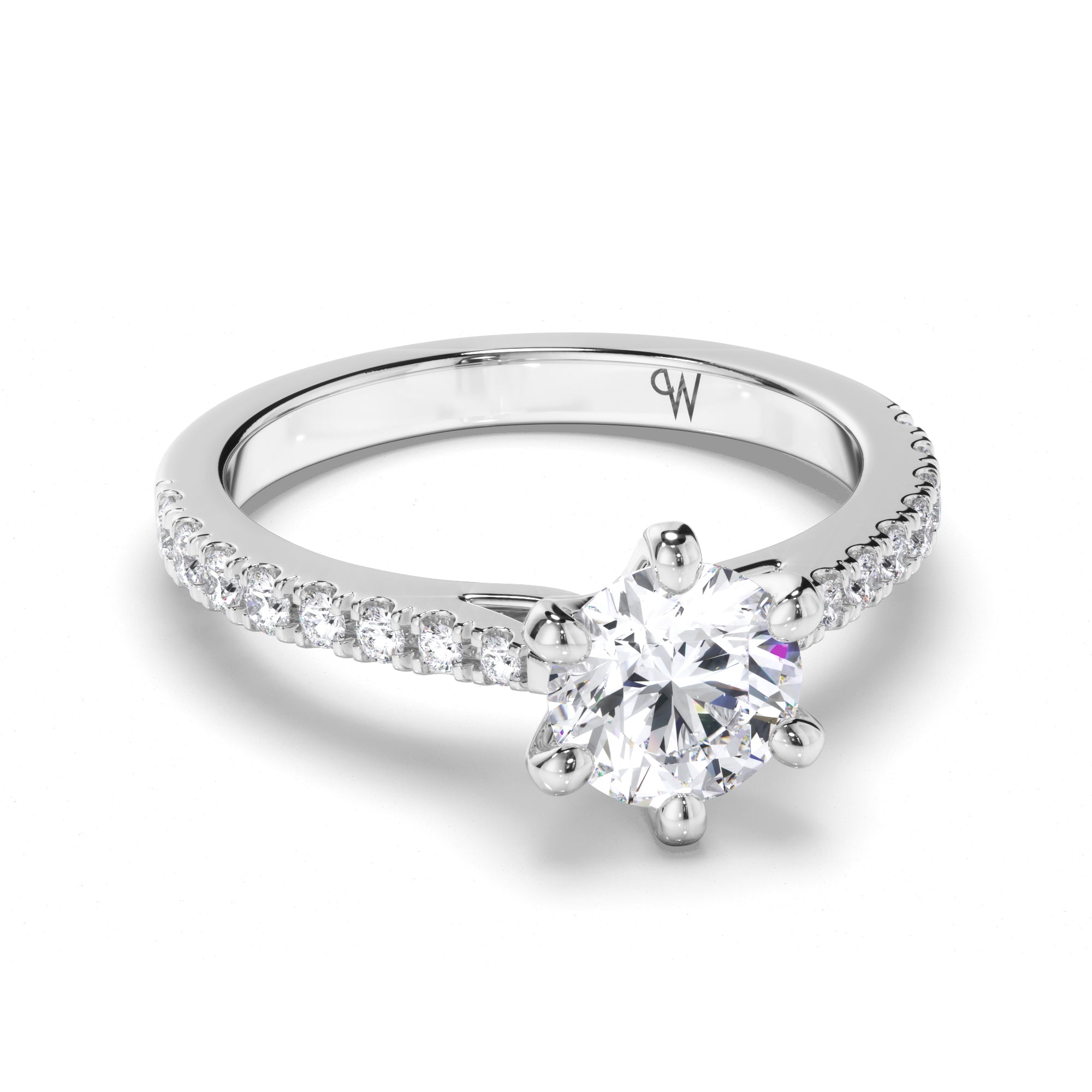 Round Diamond Engagement Ring with Cut Claw Band