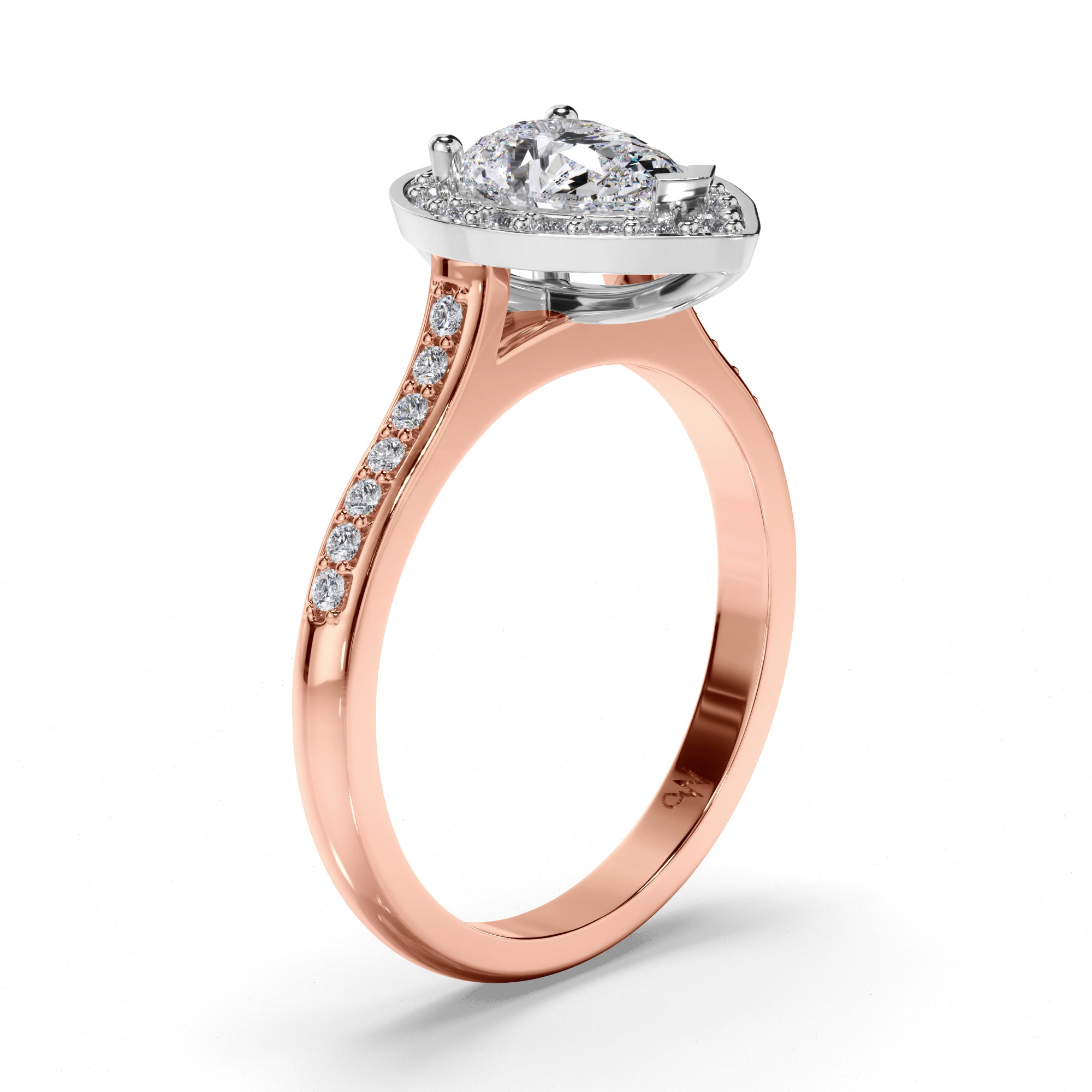 Pear Diamond Engagement Ring with Bead Set Diamond Halo and Band
