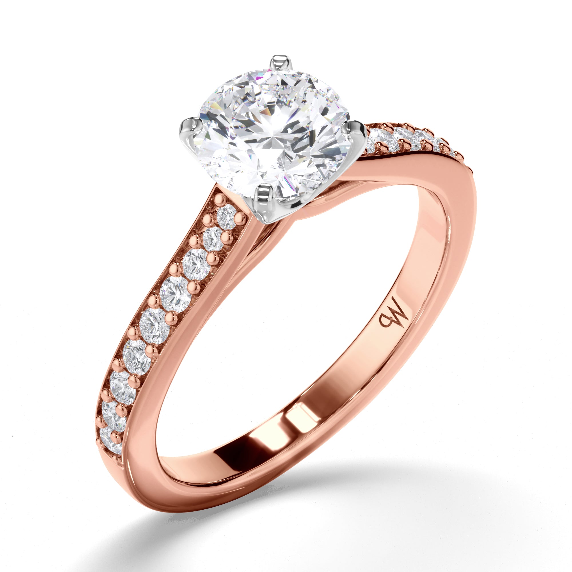 Round Diamond Engagement Ring with Bead Set Band