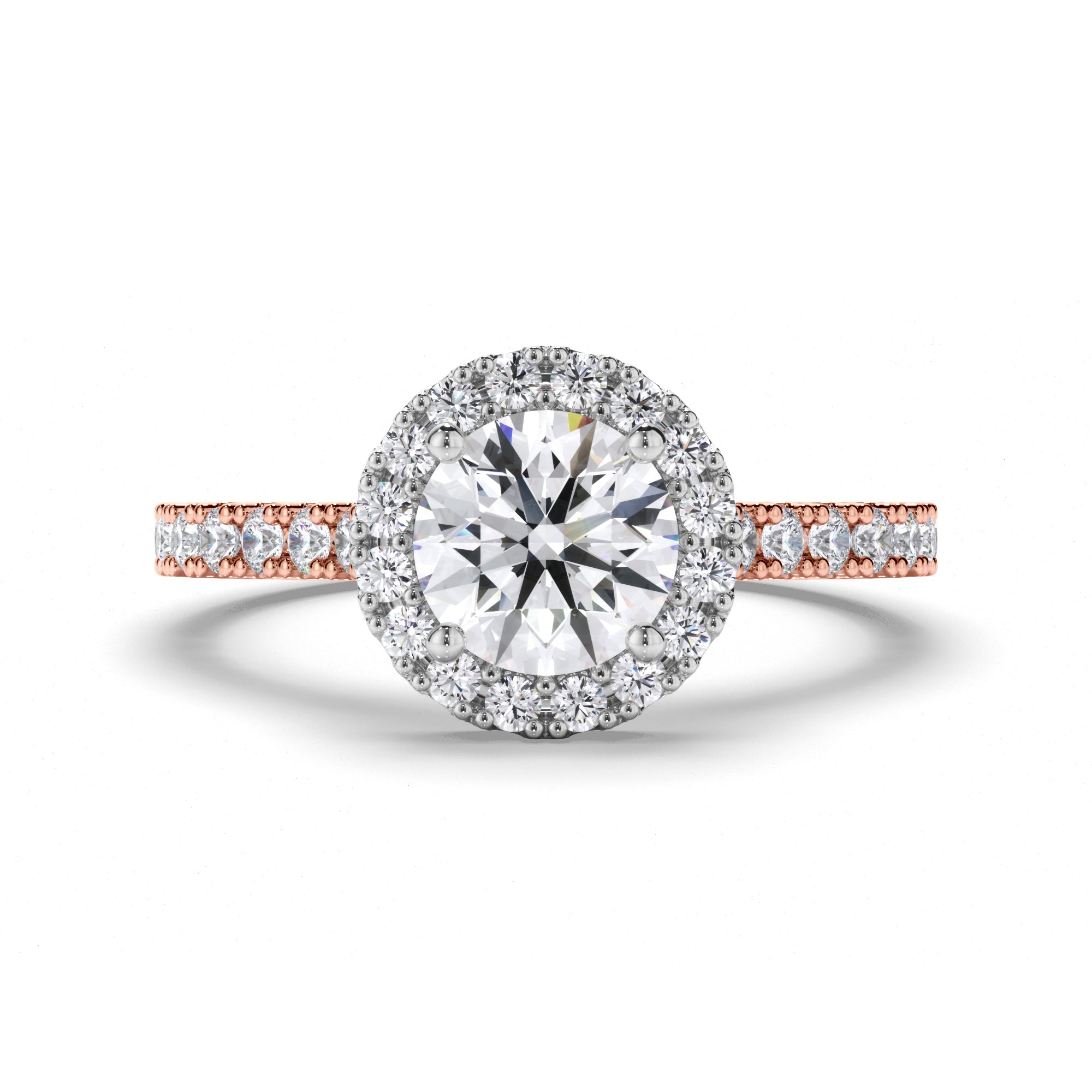 Round Diamond Engagement Ring with Cut Claw Halo and Band