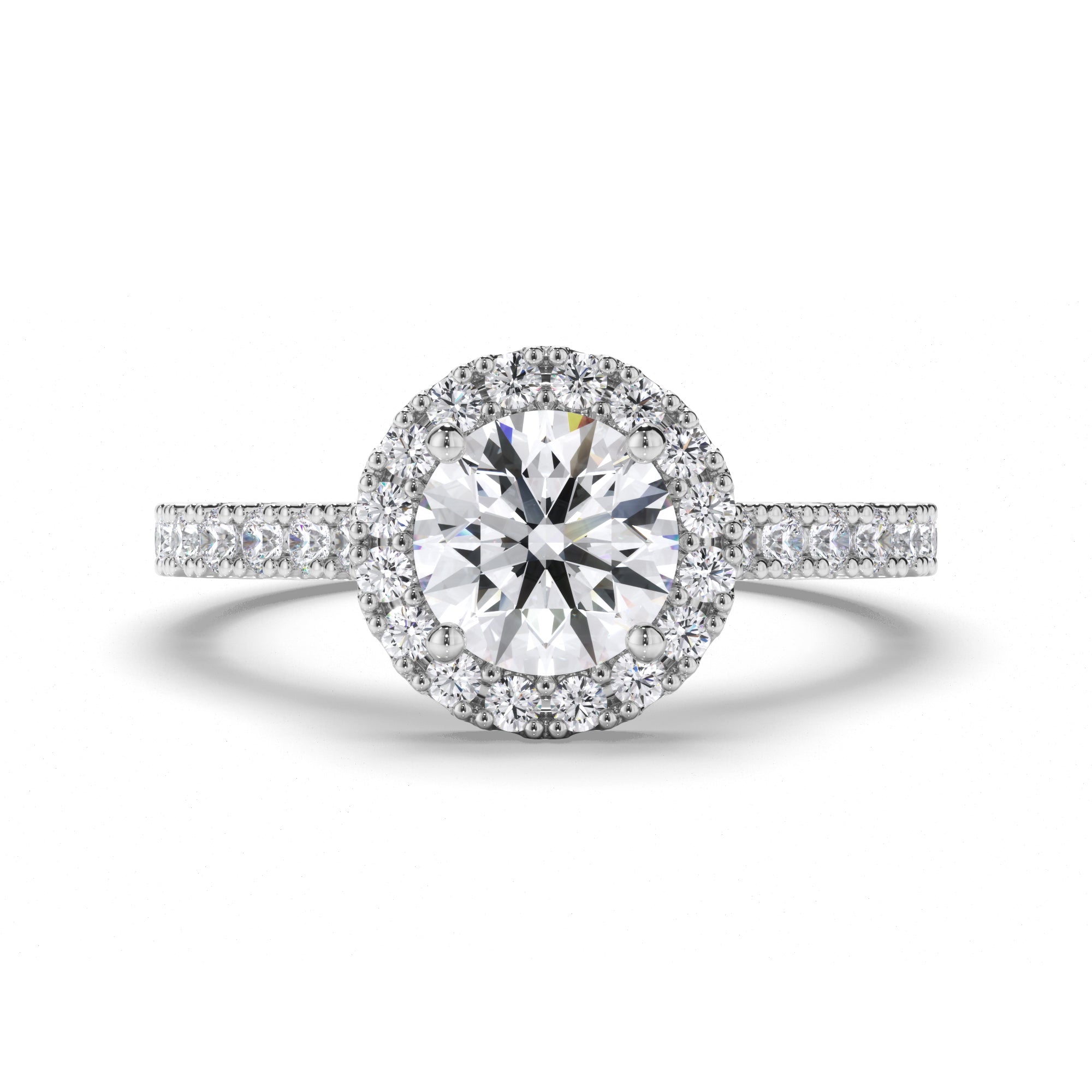 Round Diamond Engagement Ring with Cut Claw Halo and Band